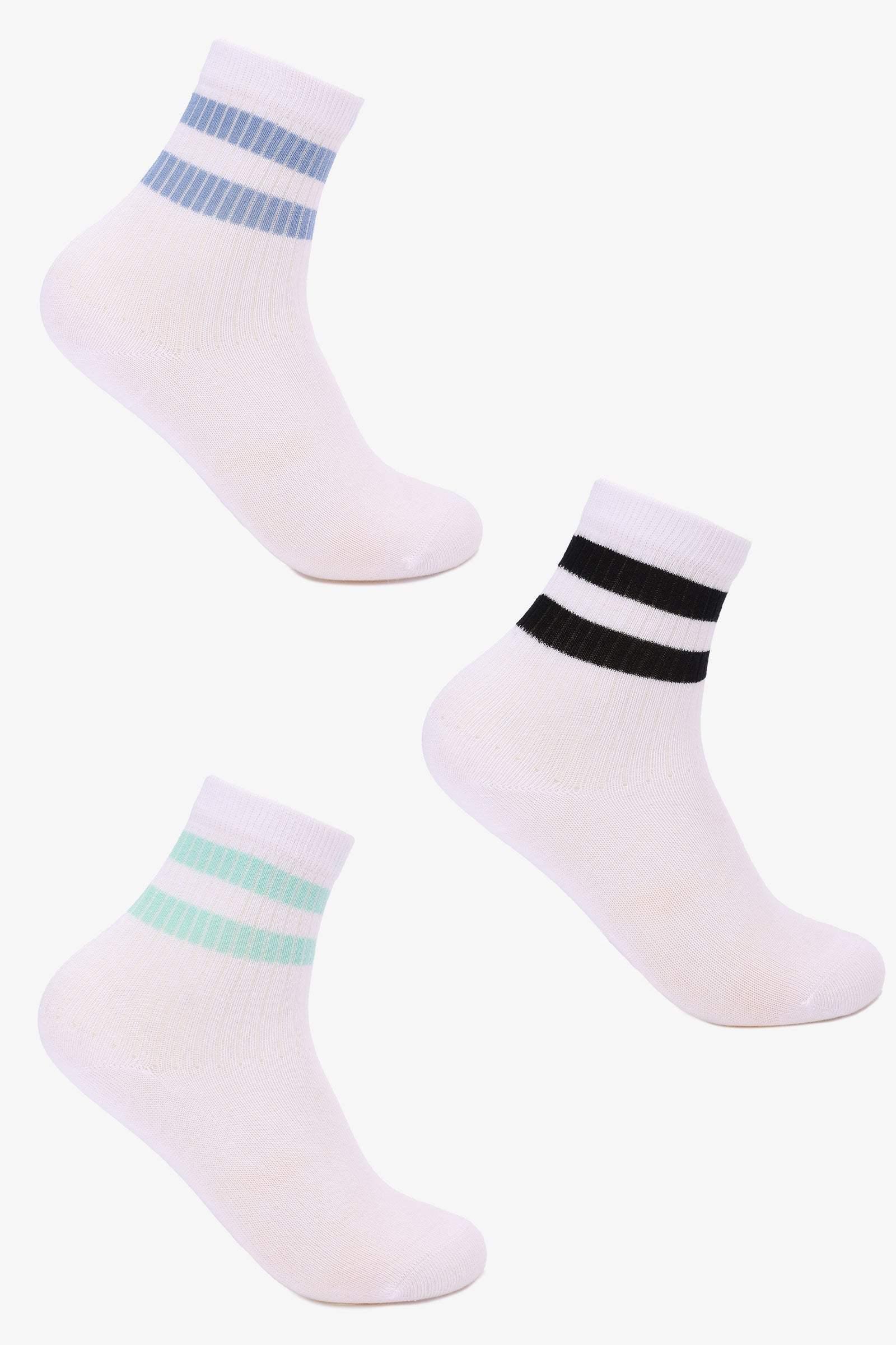 Carina - Contrast Stripes Socks - 3 Pairs 3