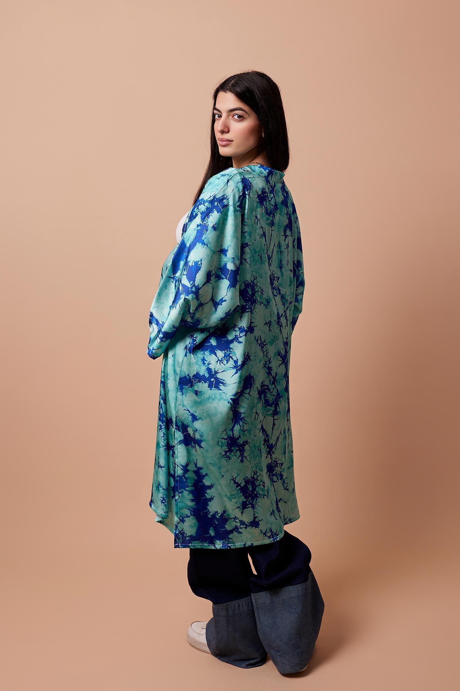 Viva - Aqua Satin Kimono 2