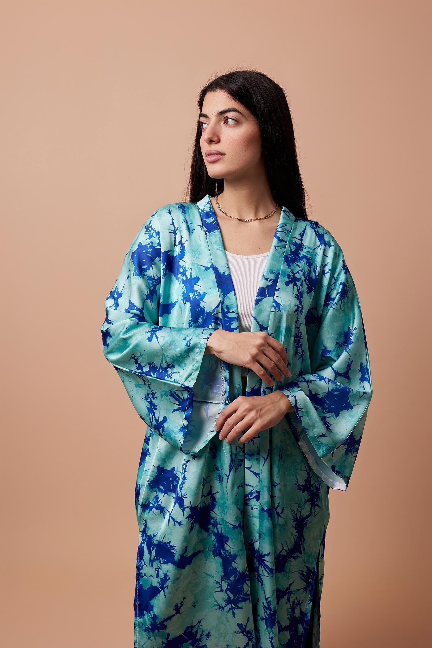Viva - Aqua Satin Kimono 1