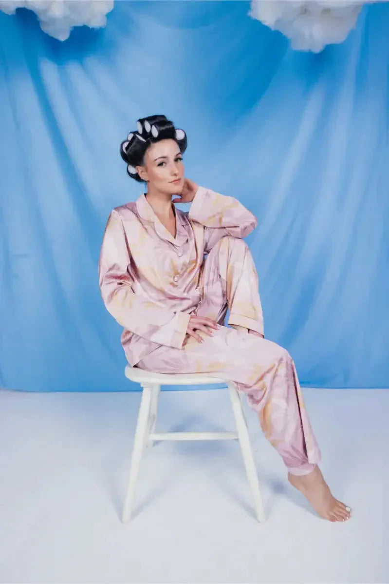 Carina - Leaf Print Satin Pyjama Set 1