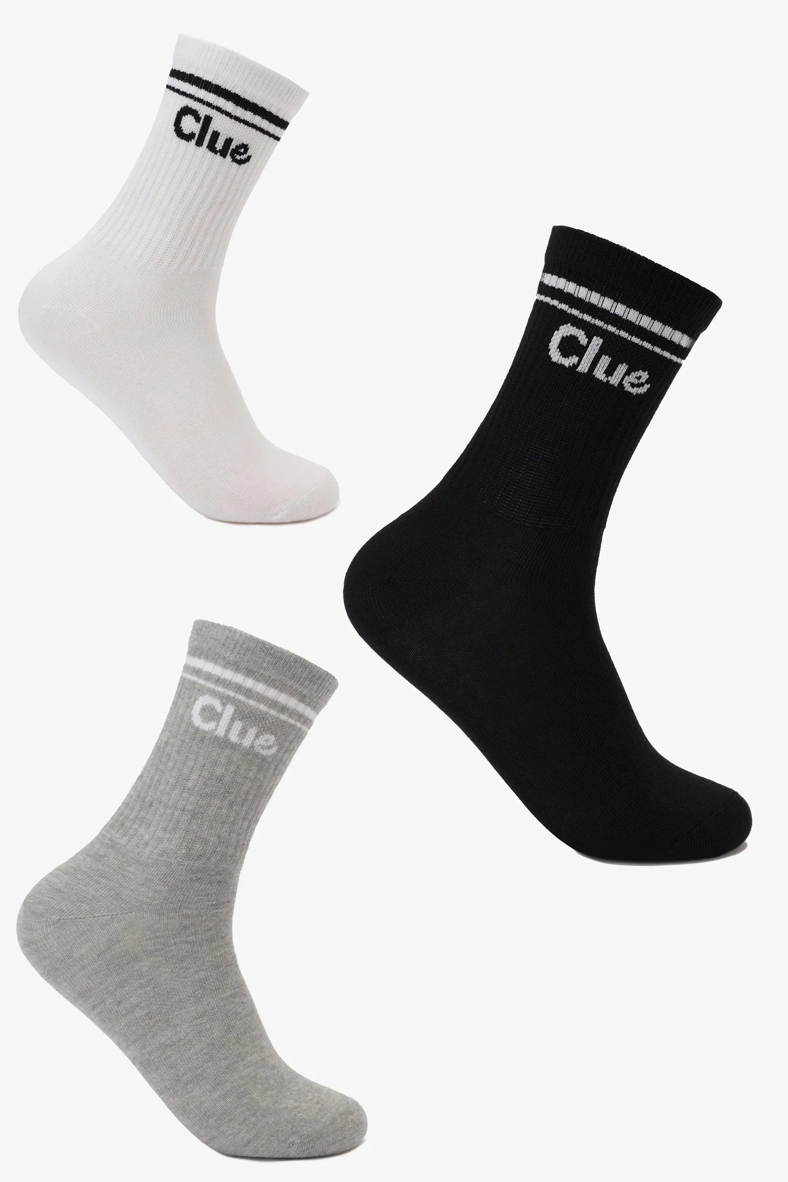 Clue - Striped Cuff Long Socks - 3 Pairs 1