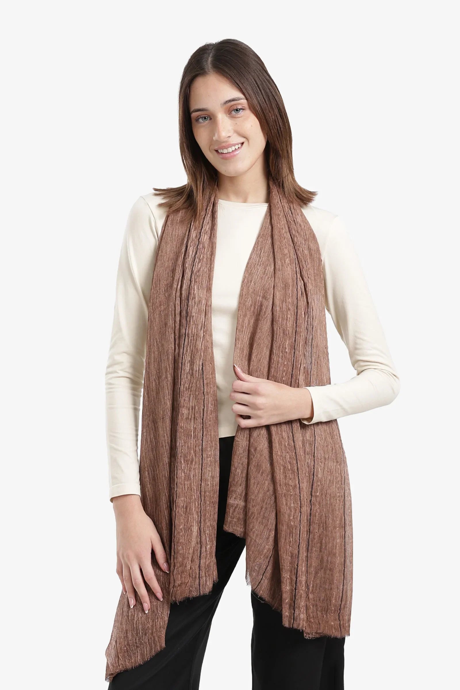 Carina - Striped Scarf with Fringed Edges 17