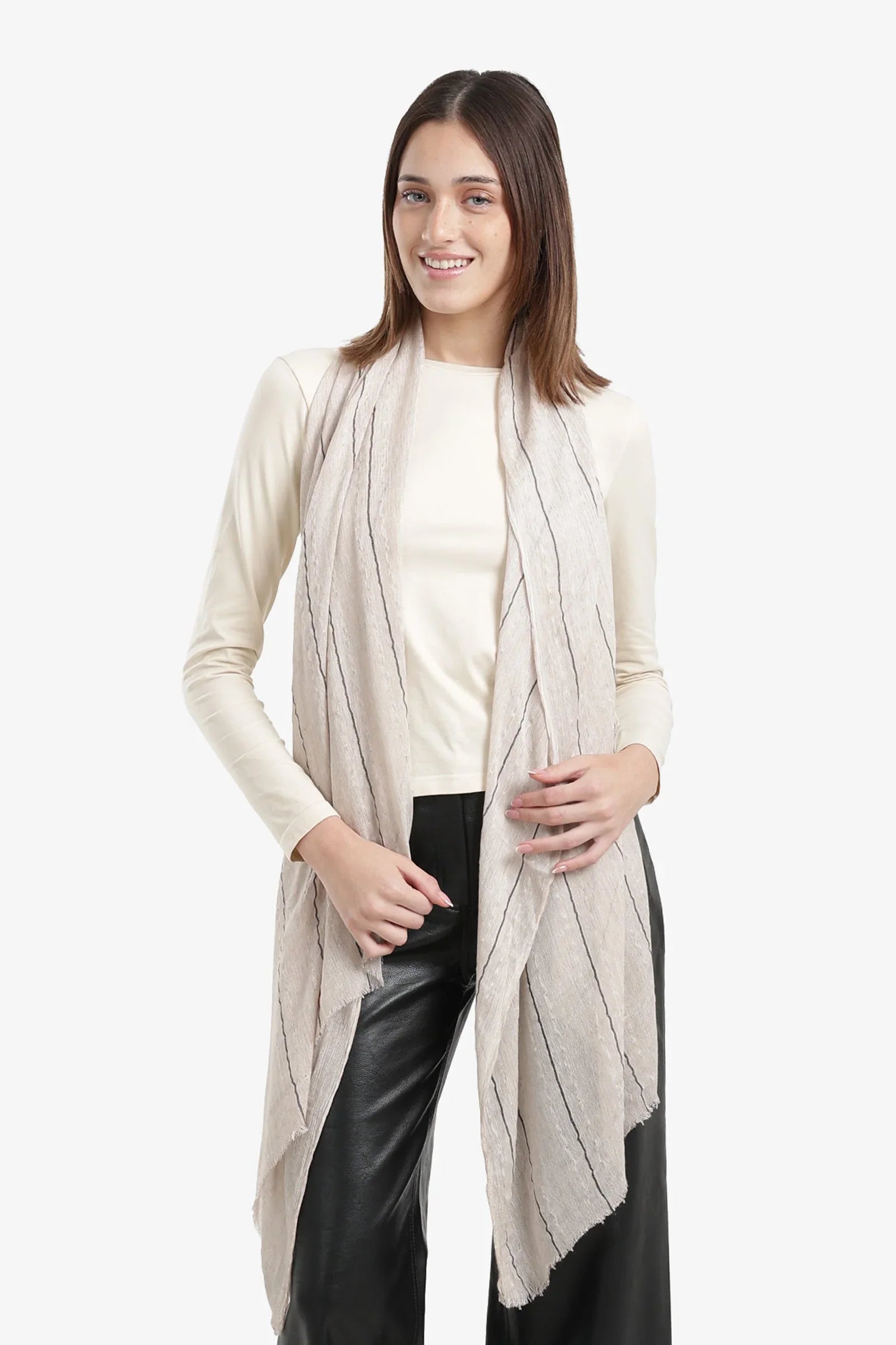 Carina - Striped Scarf with Fringed Edges 15