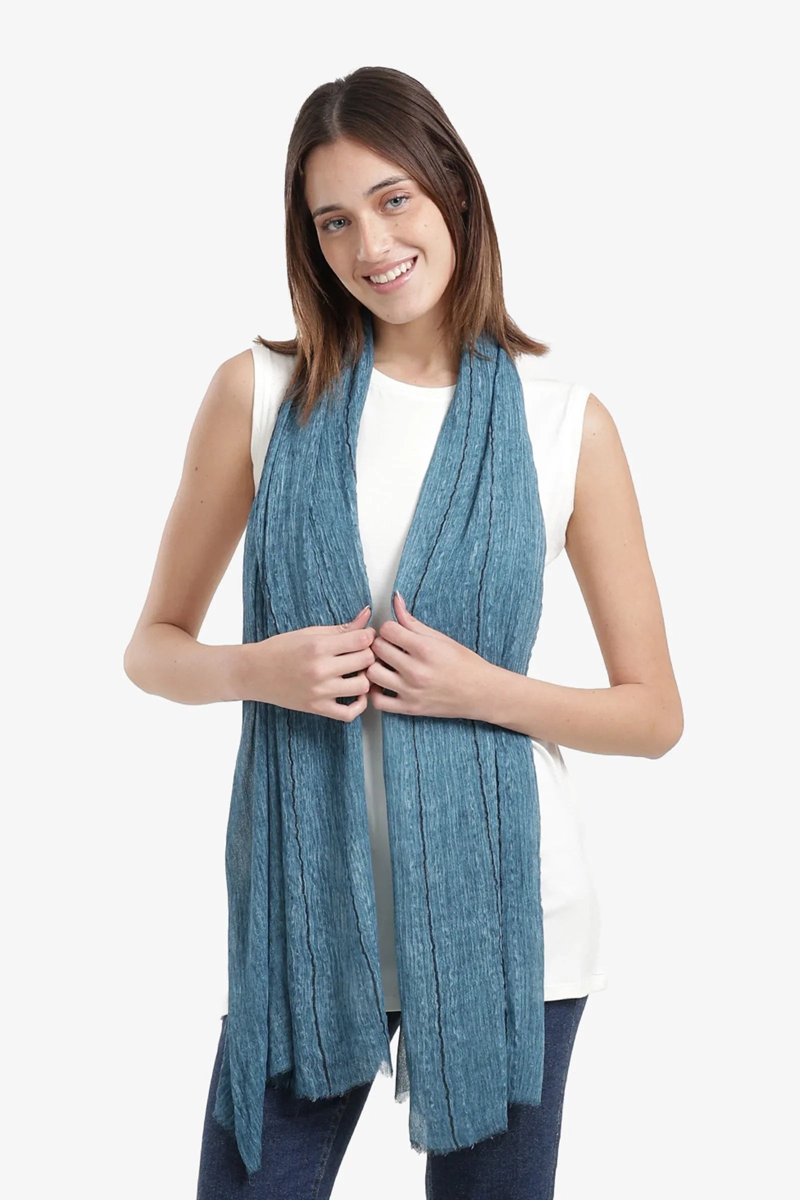 Carina - Striped Scarf with Fringed Edges 10
