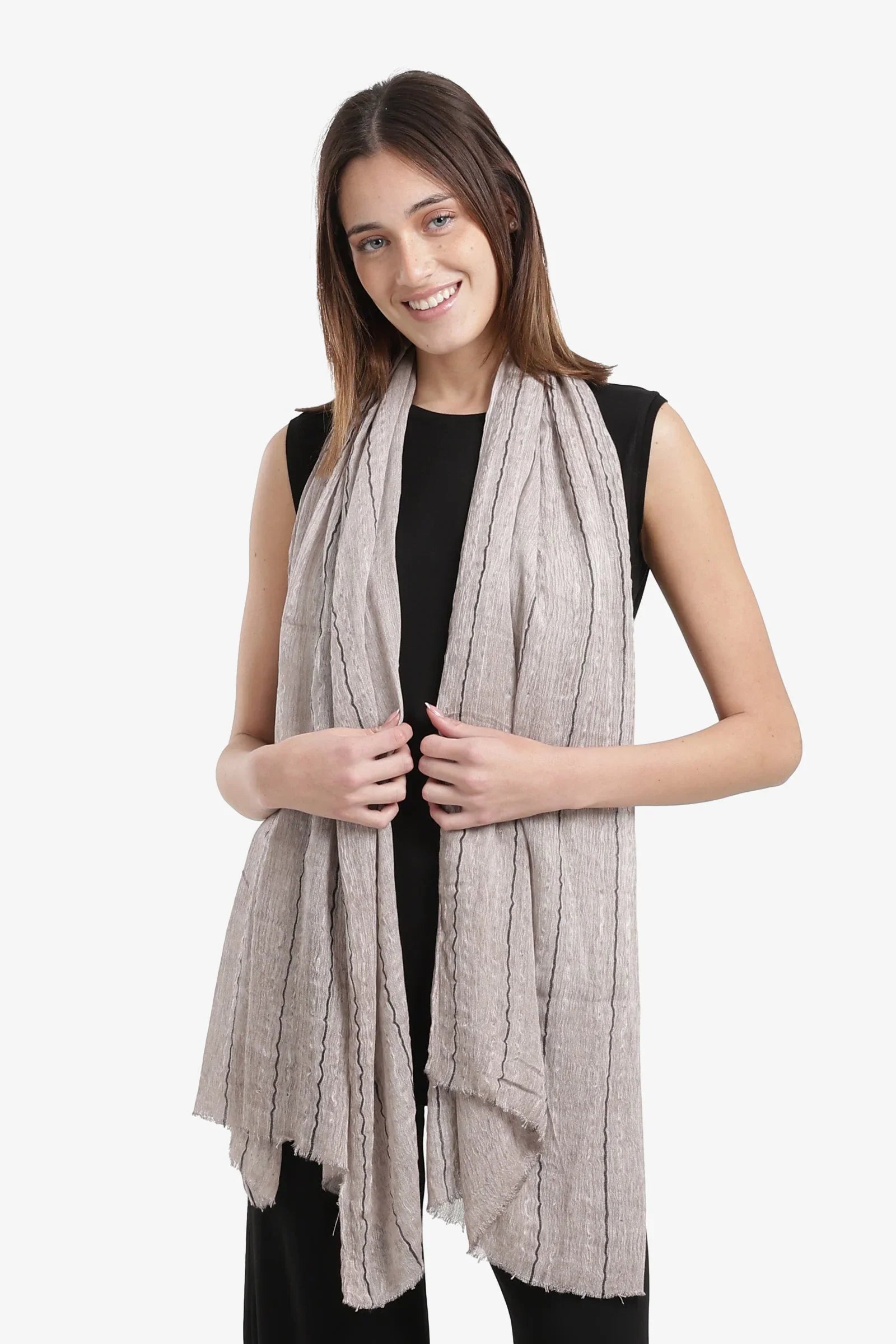 Carina - Striped Scarf with Fringed Edges 7