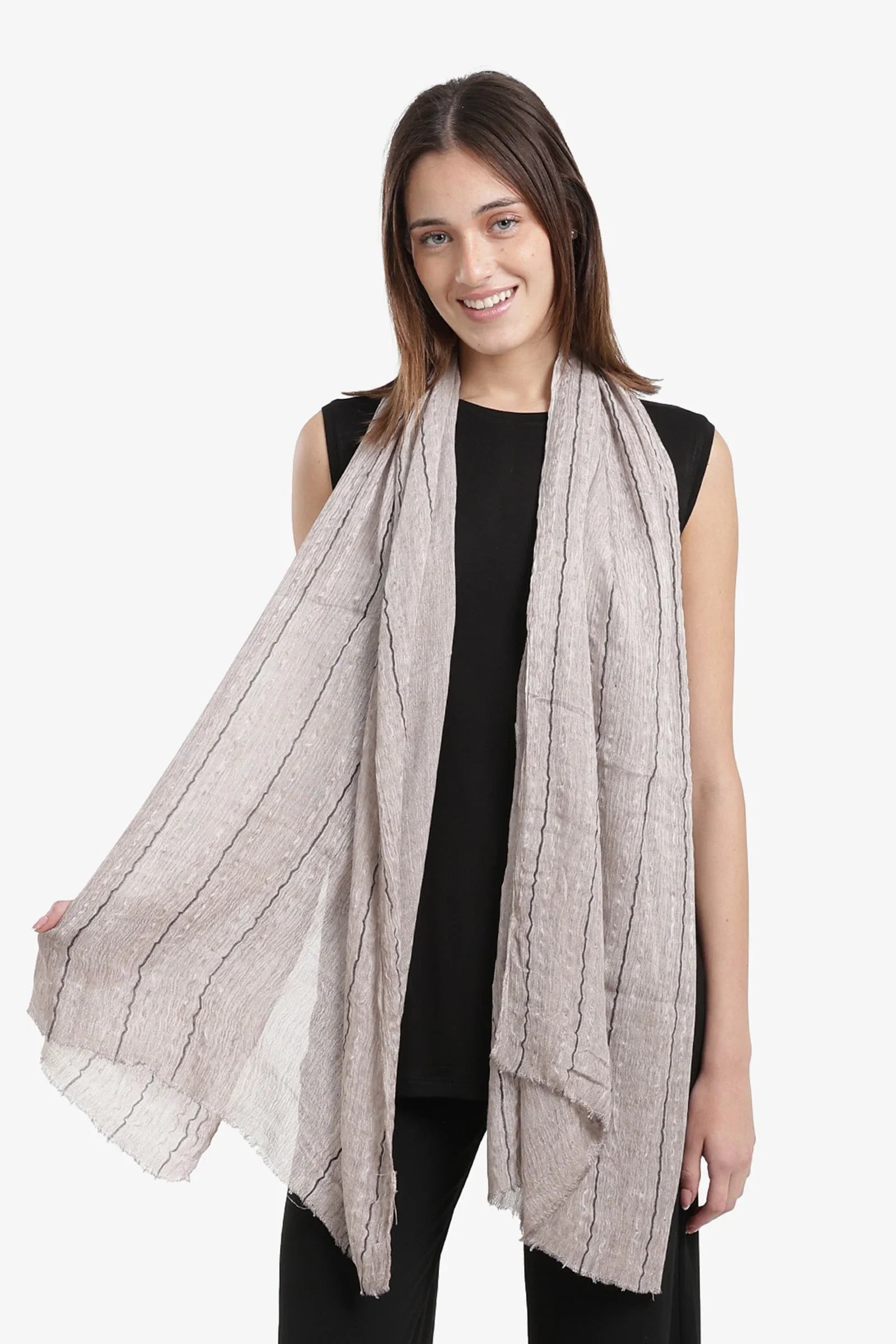 Carina - Striped Scarf with Fringed Edges 8