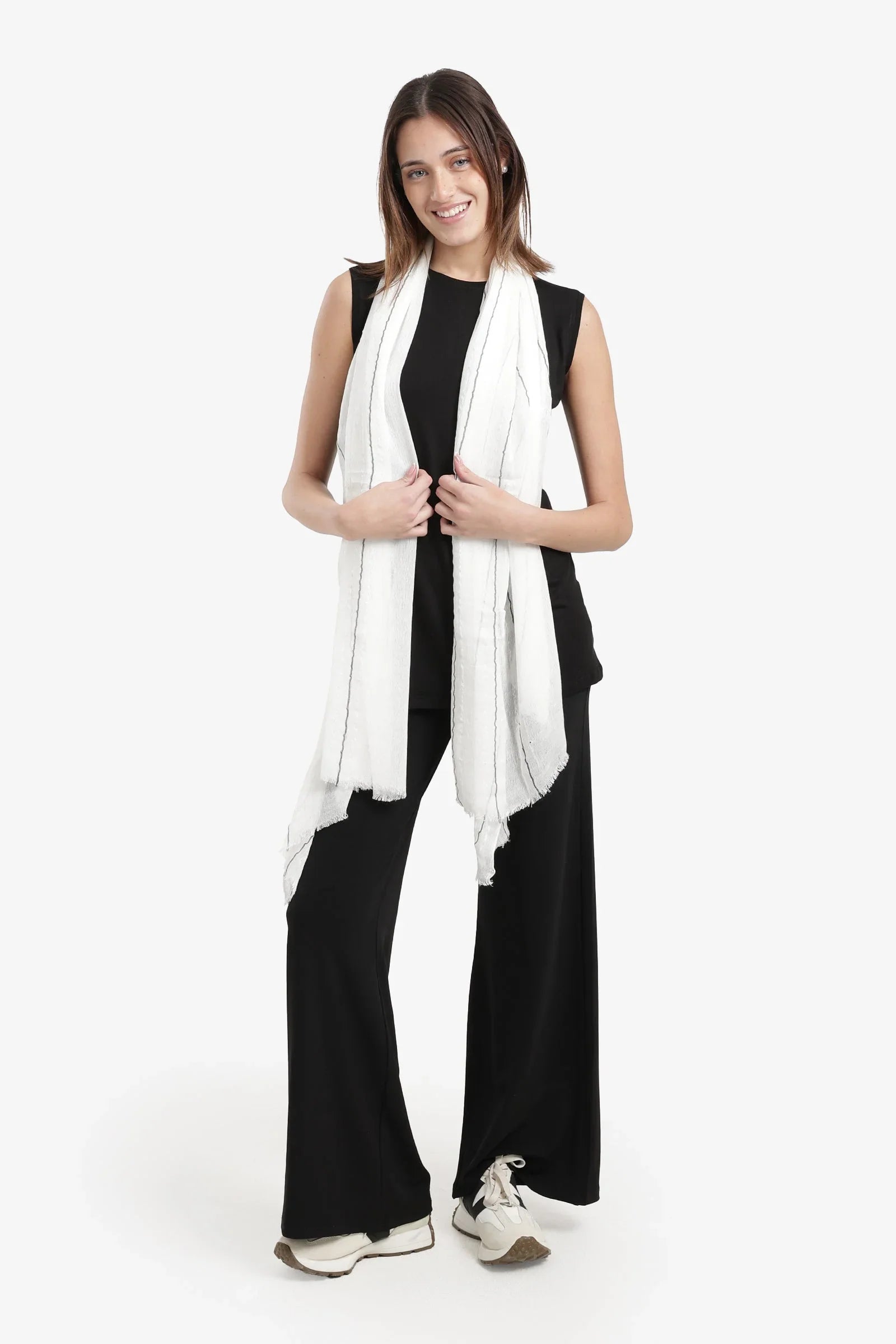 Carina - Striped Scarf with Fringed Edges 13