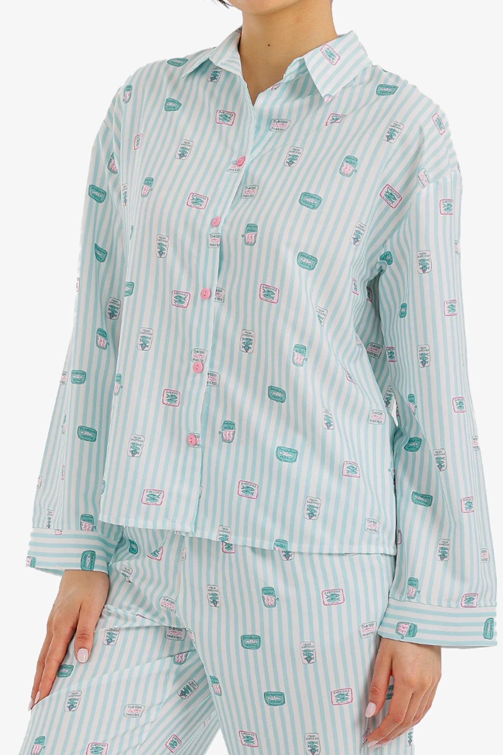 Striped Printed Pajama Set - Carina - Babazzaro