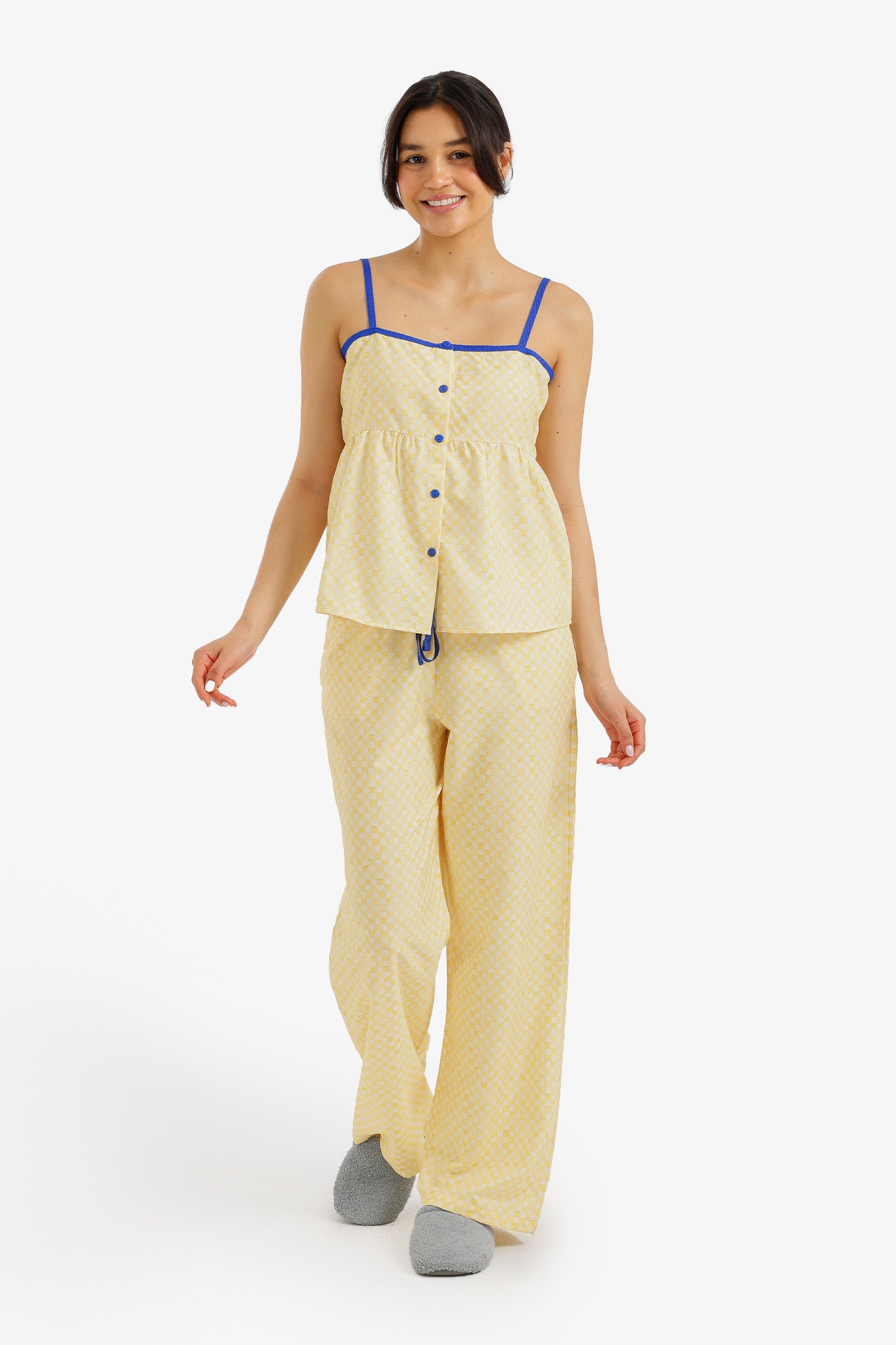 Sleeveless Checkered Pyjama Set - Carina - Babazzaro