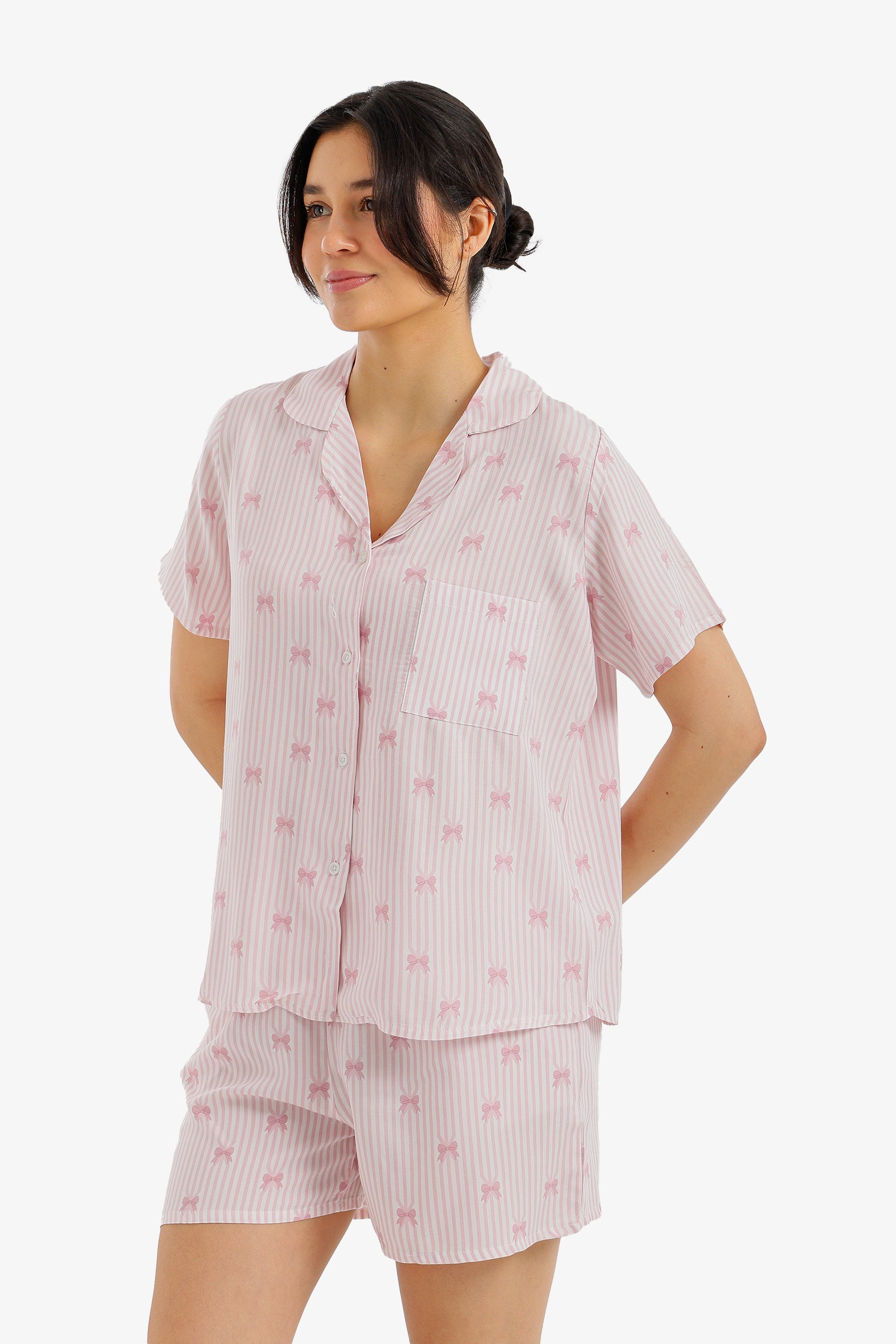 Bow Detail Striped Pajama Set - Carina - Babazzaro