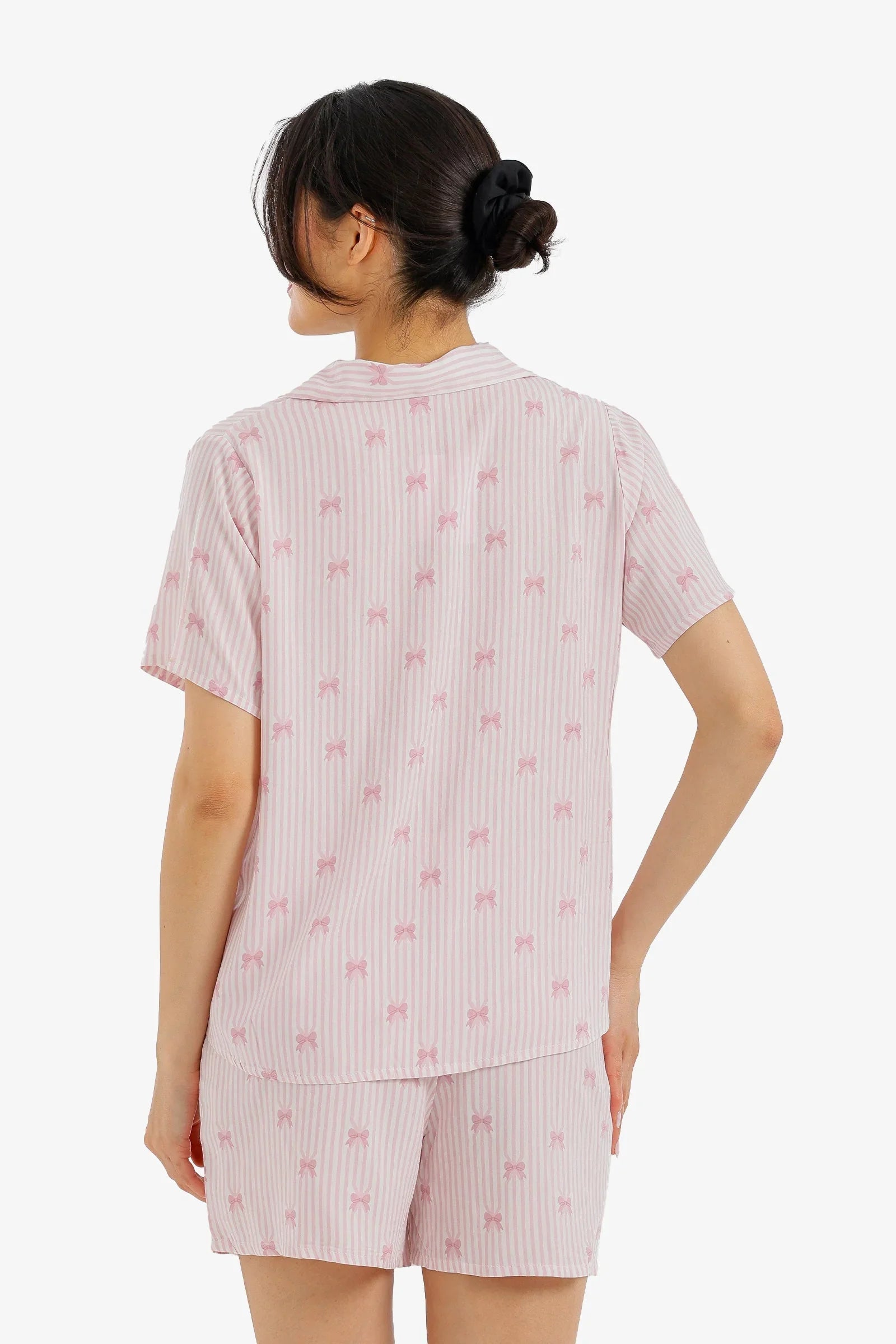Bow Detail Striped Pajama Set - Carina - Babazzaro