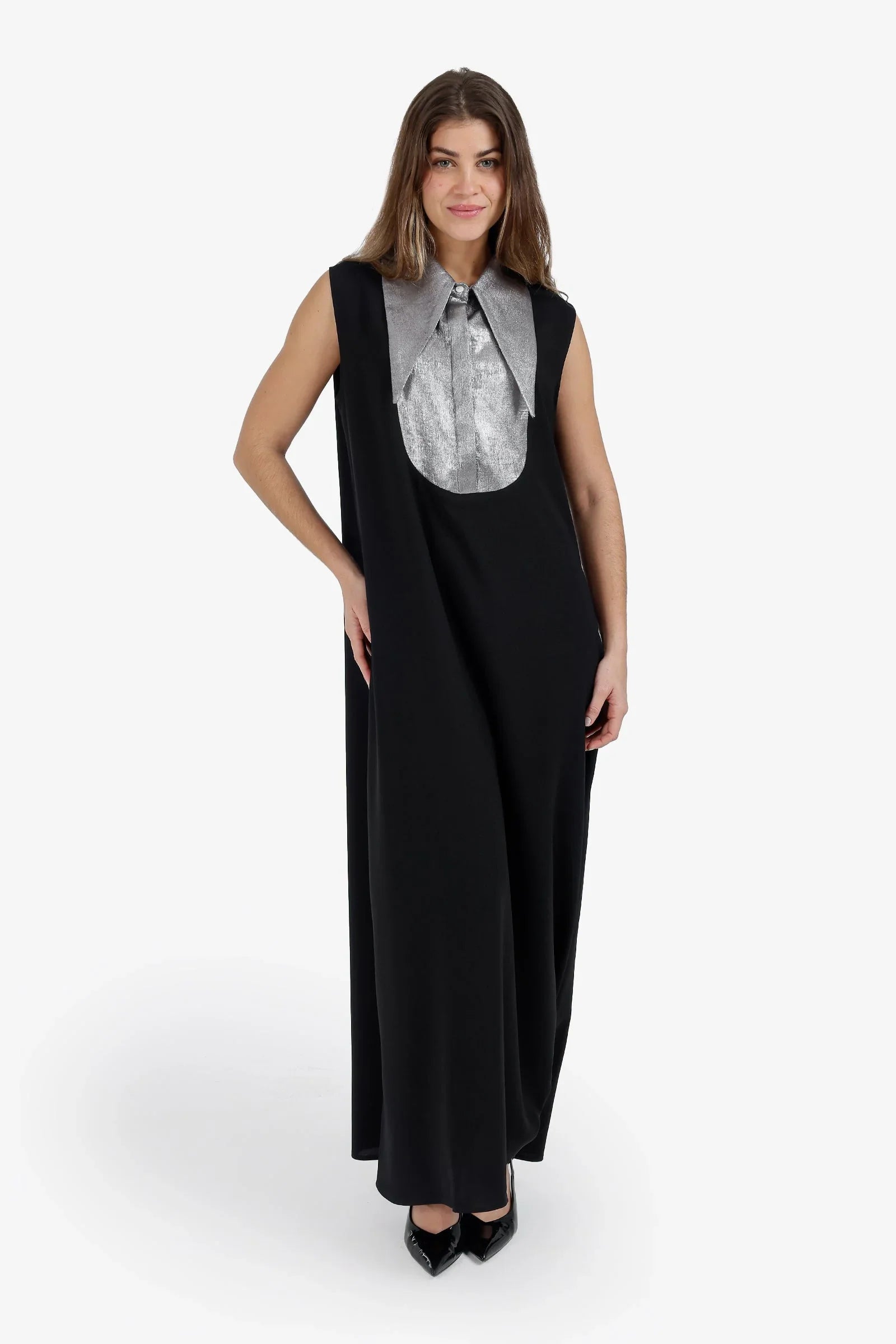 Contrast-Collar Maxi Dress - Carina 5