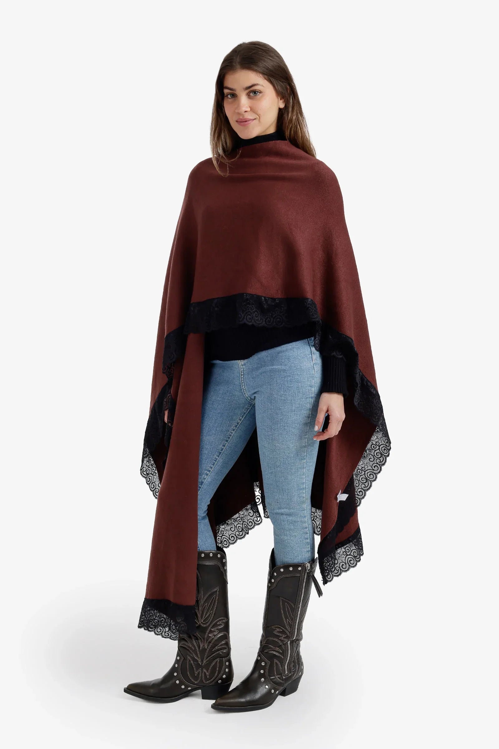 Carina - Contrast-Trim Knit Poncho 2