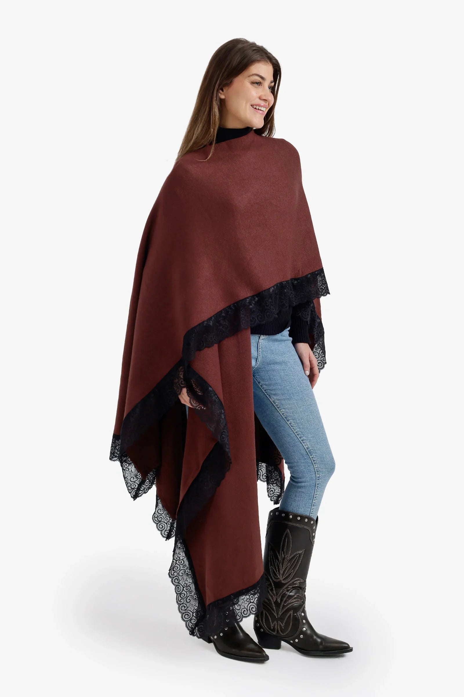 Carina - Contrast-Trim Knit Poncho 5