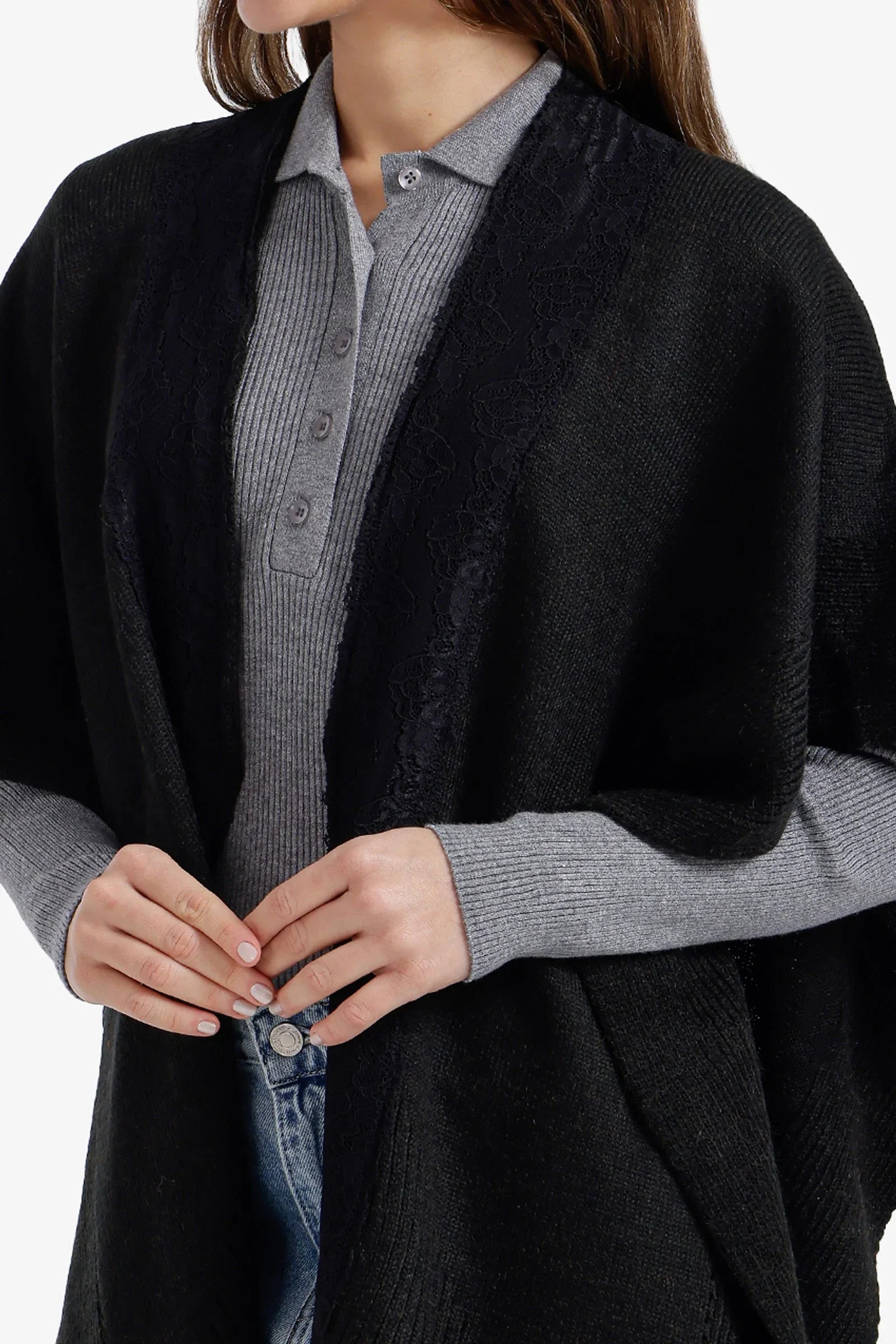 Carina - Lace-Trim Asymmetric Poncho 10