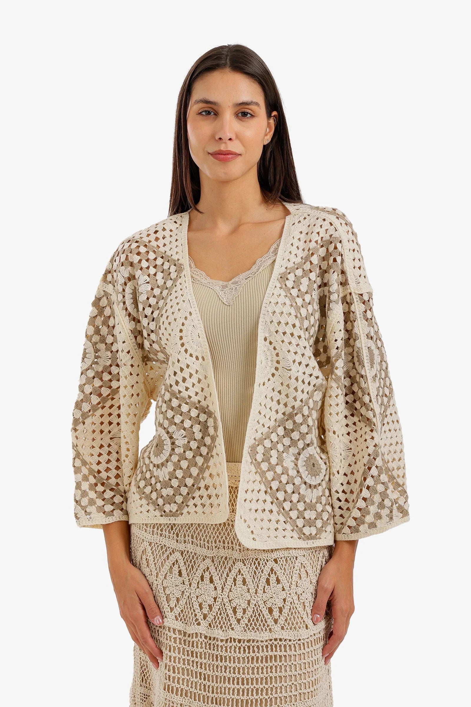 Two-Tone Crochet Kimono - Carina 6