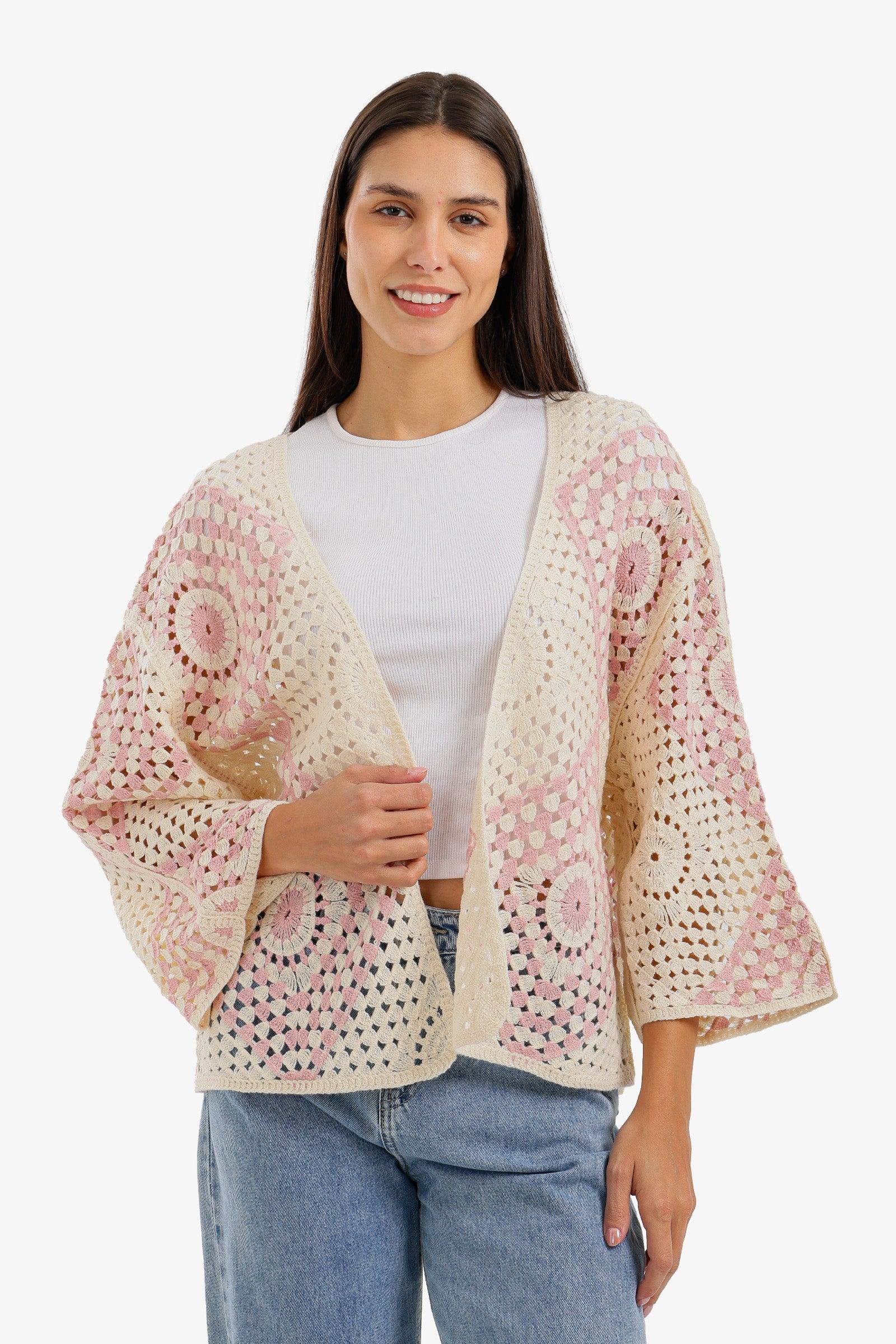 Two-Tone Crochet Kimono - Carina 7