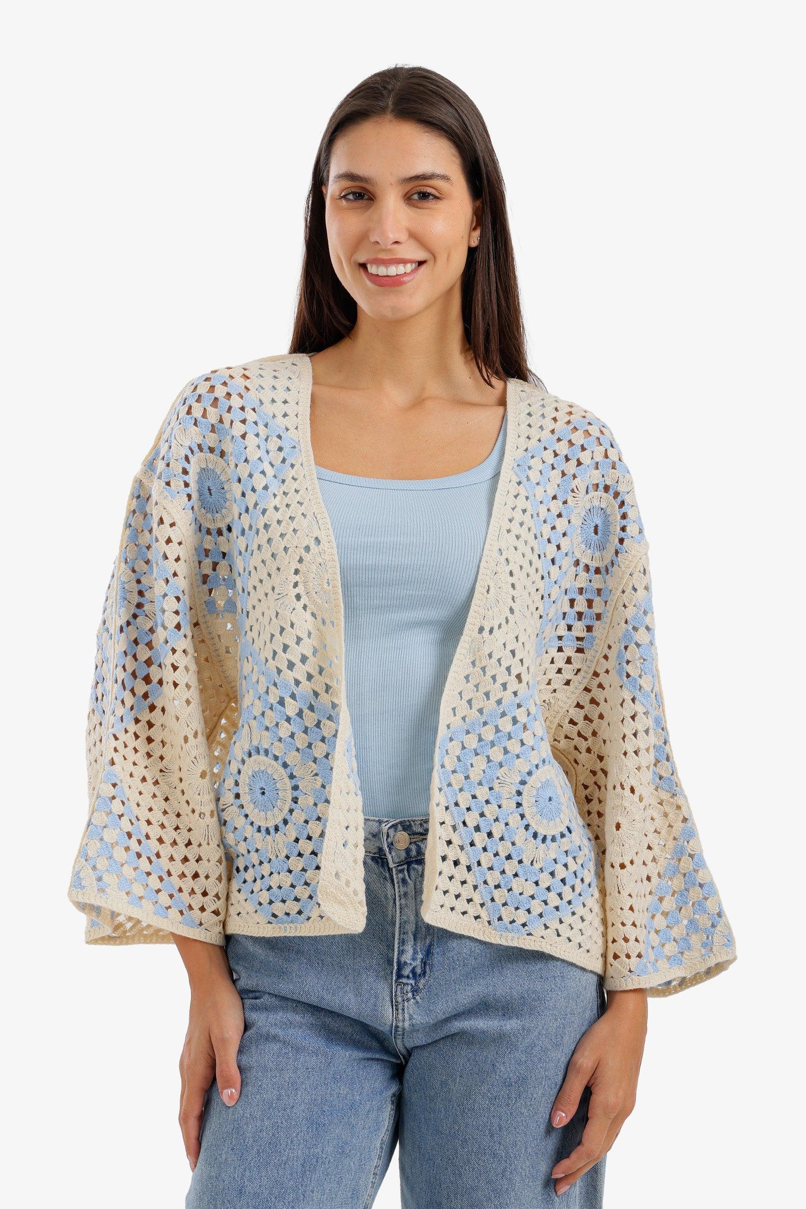 Two-Tone Crochet Kimono - Carina 1
