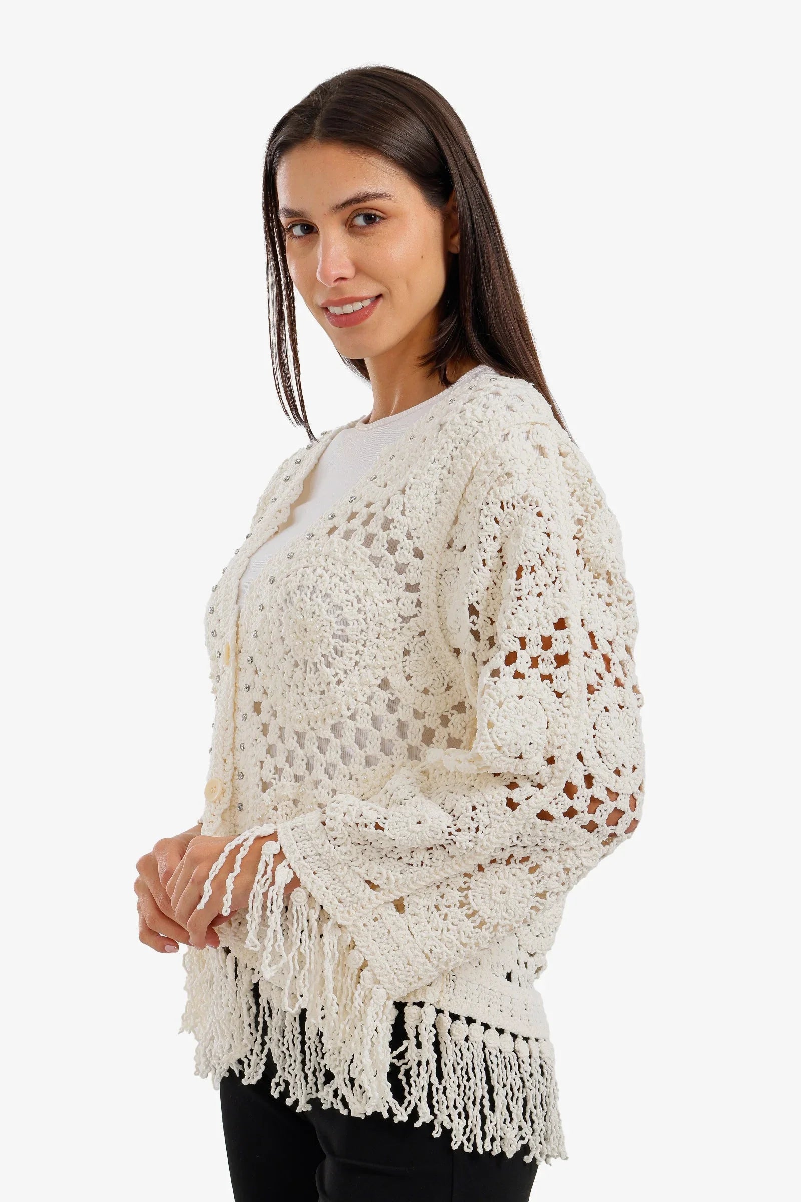 Fringed Crochet Kimono - Carina 2