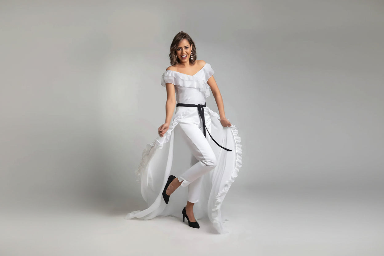 Reehan - Ruffled jumpsuit, separate overskirt 1