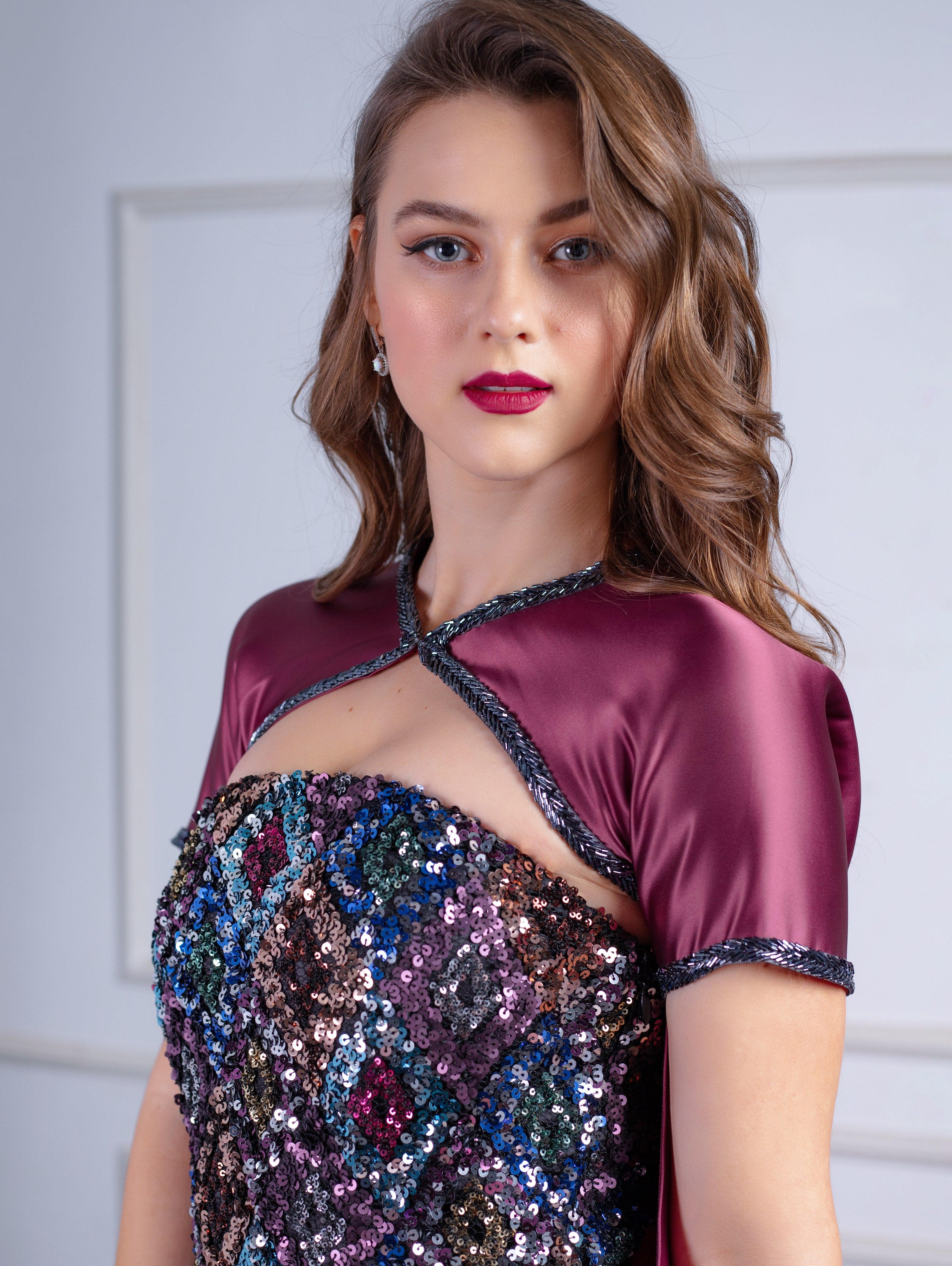Reehan - Sequined pencil dress with cape bolero 2