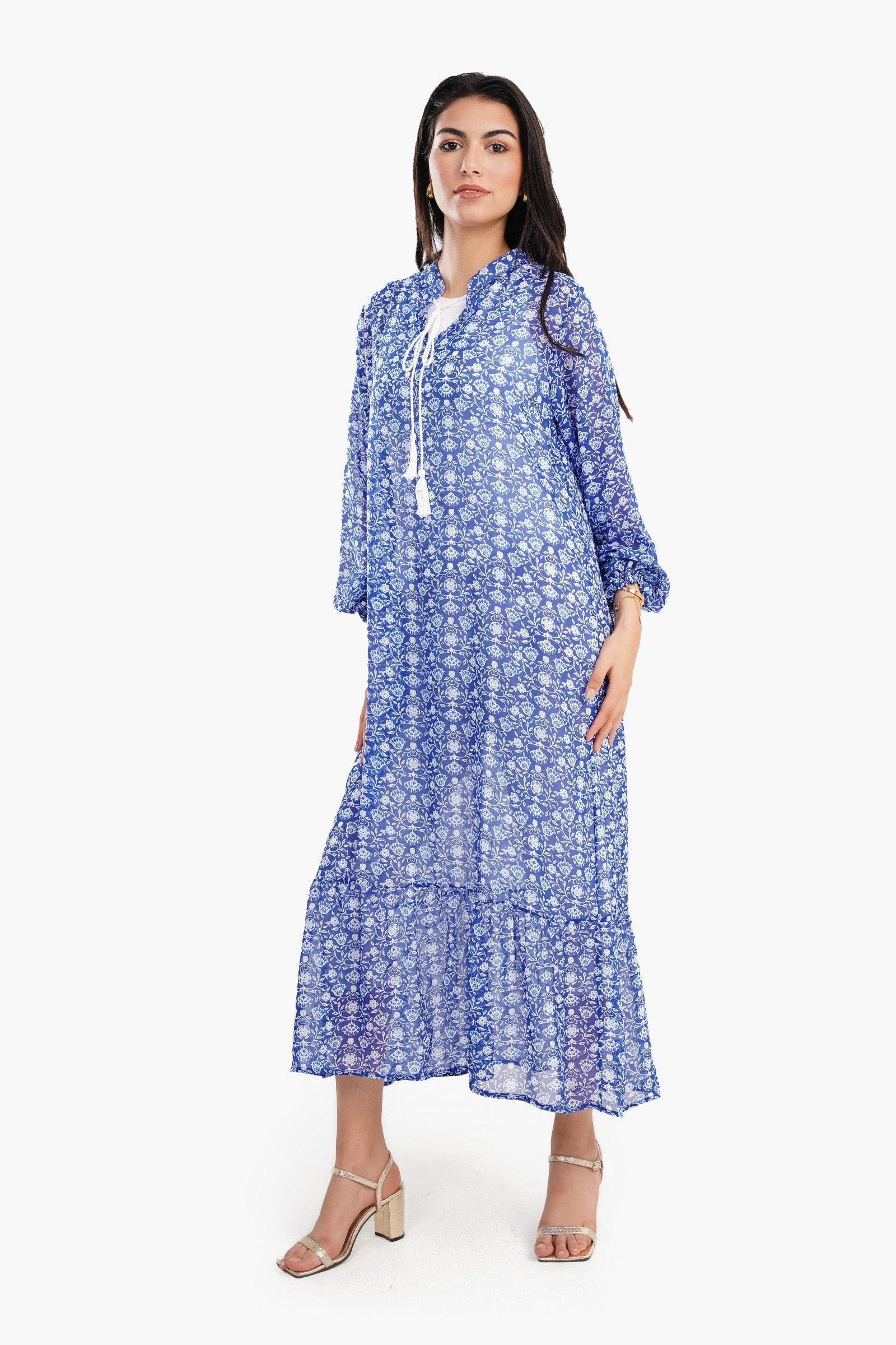 Clue - Blue Printed Chiffon Dress 2