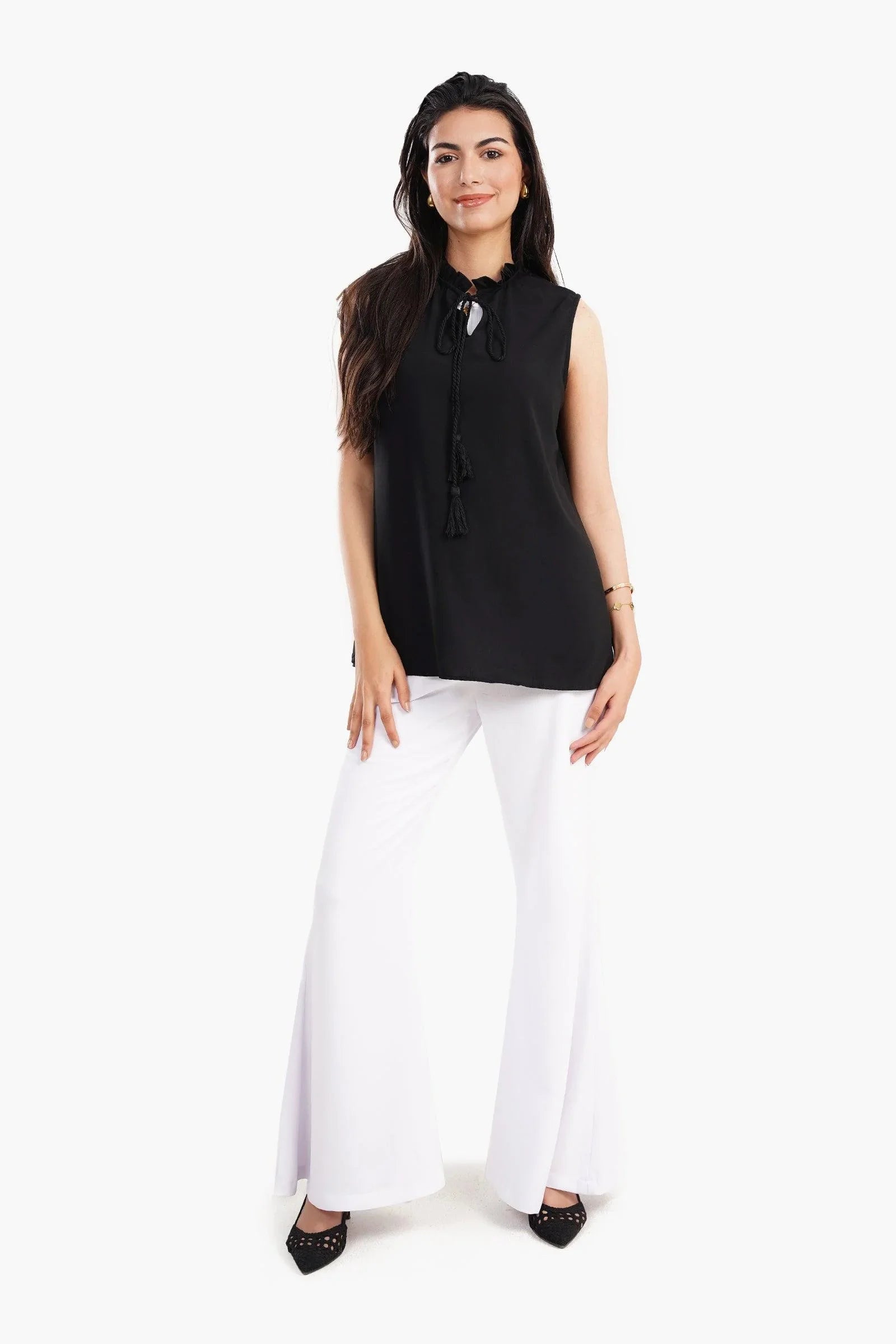 Clue - Ruffled Neck Sleeveless Blouse 1