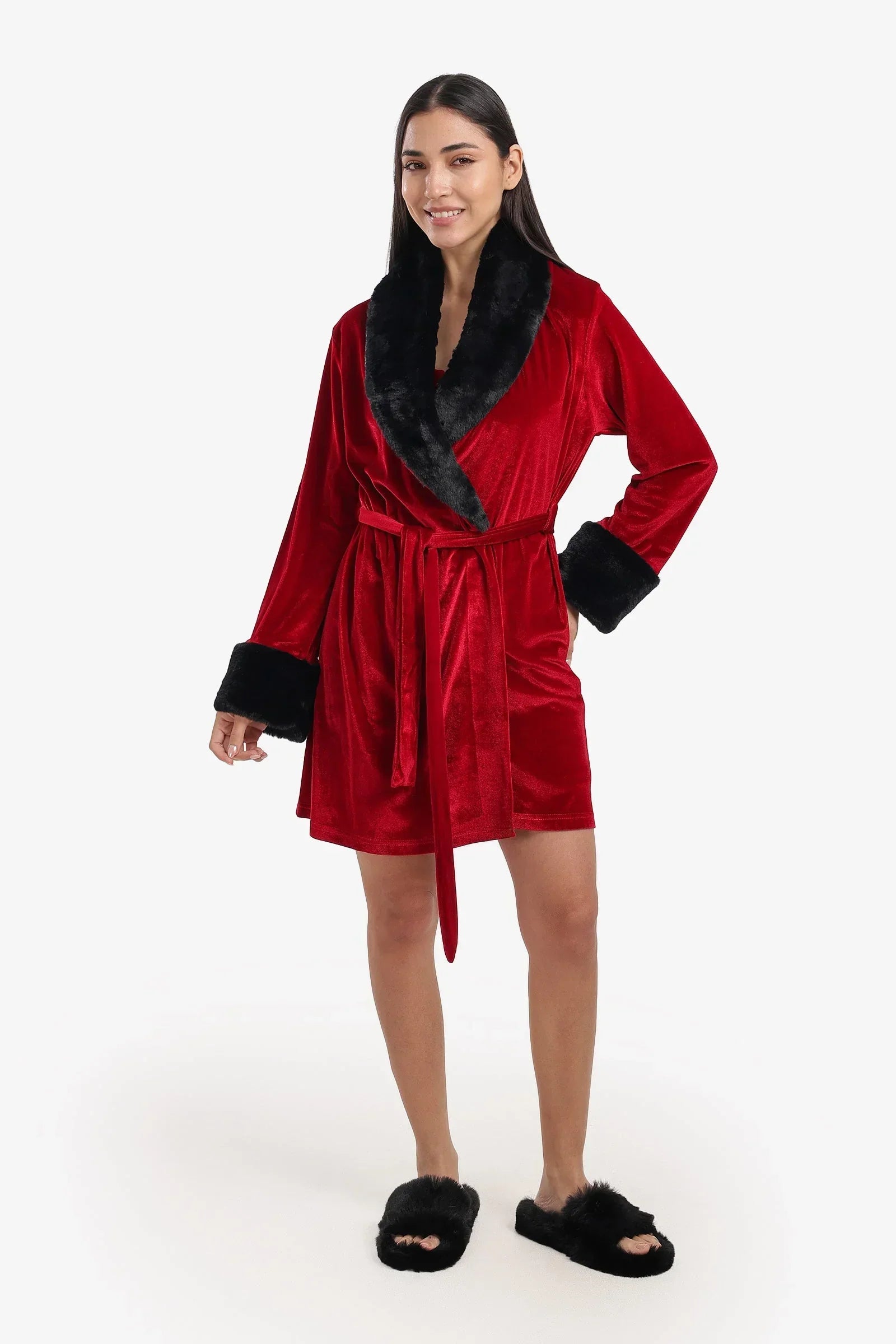 Carina - Velvet Robe with Fur Trim 17
