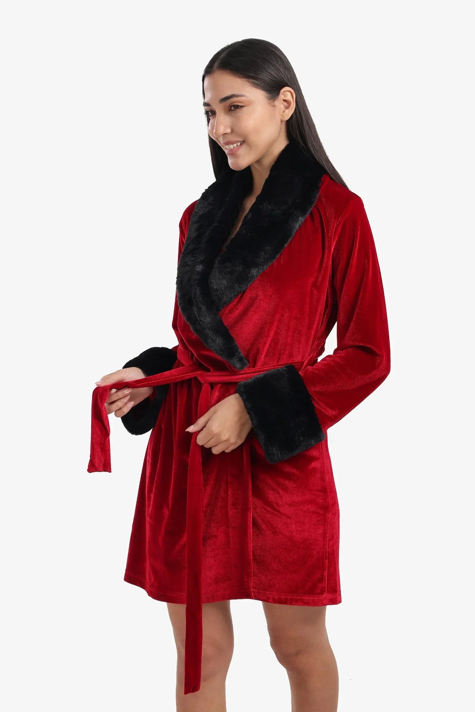 Carina - Velvet Robe with Fur Trim 18