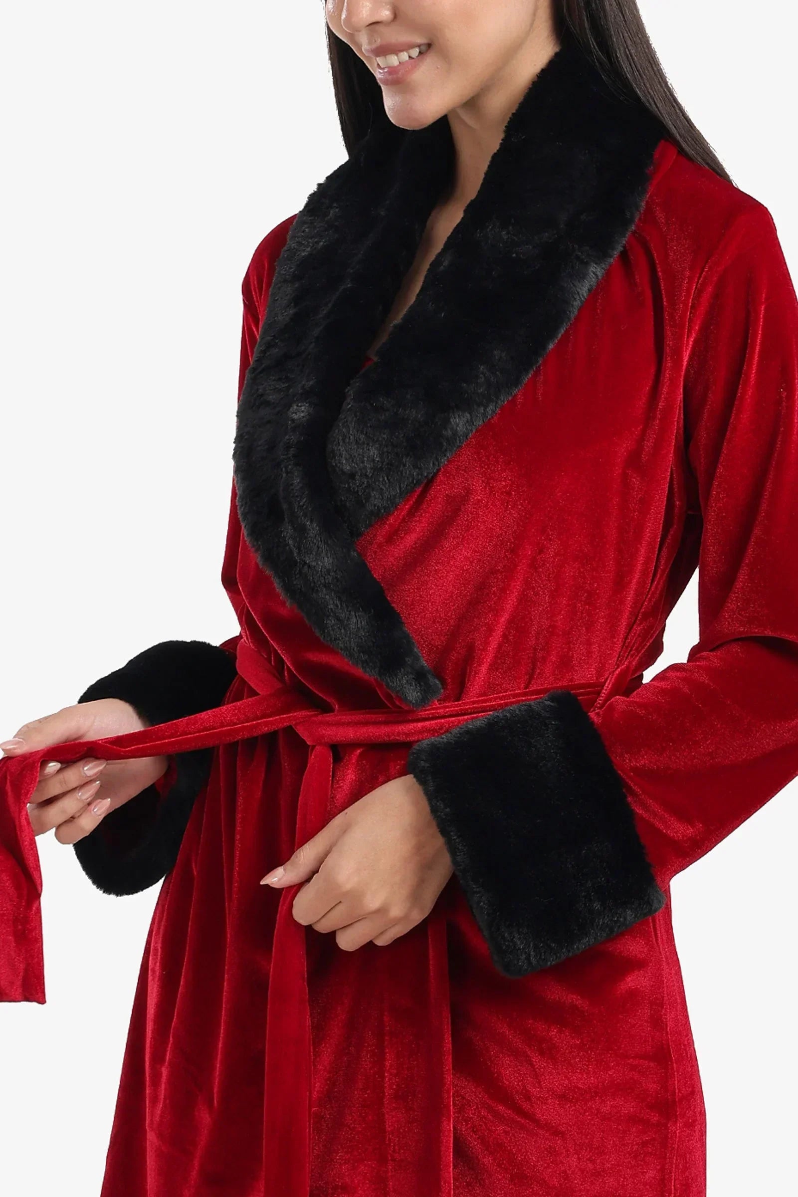Carina - Velvet Robe with Fur Trim 11