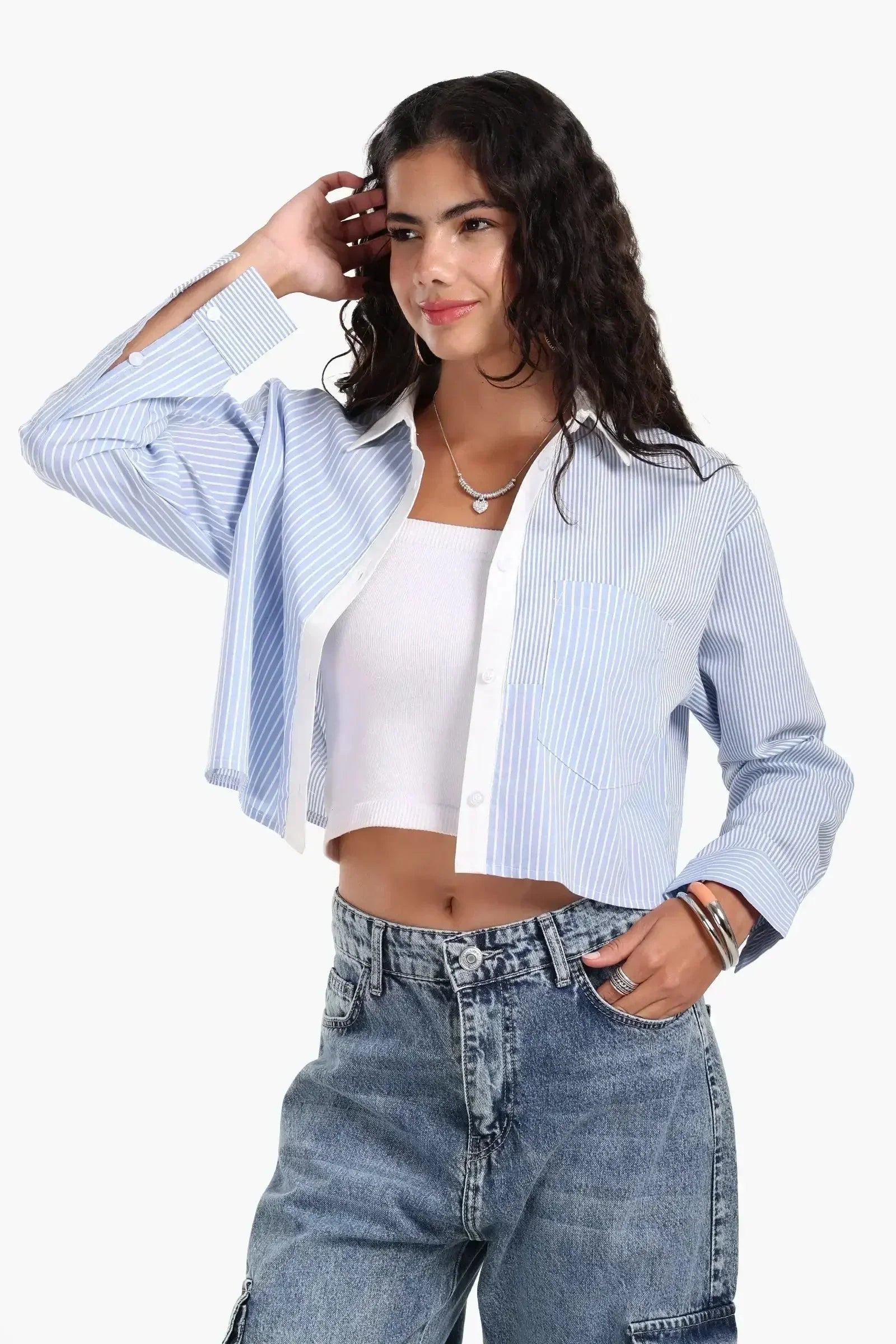 Carina - Blue and White Striped Shirt 2