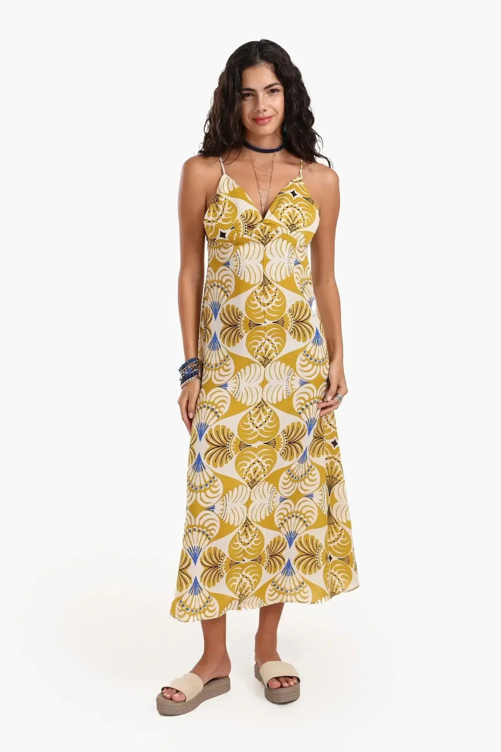 Carina - Printed V-Neck Midi Dress 1