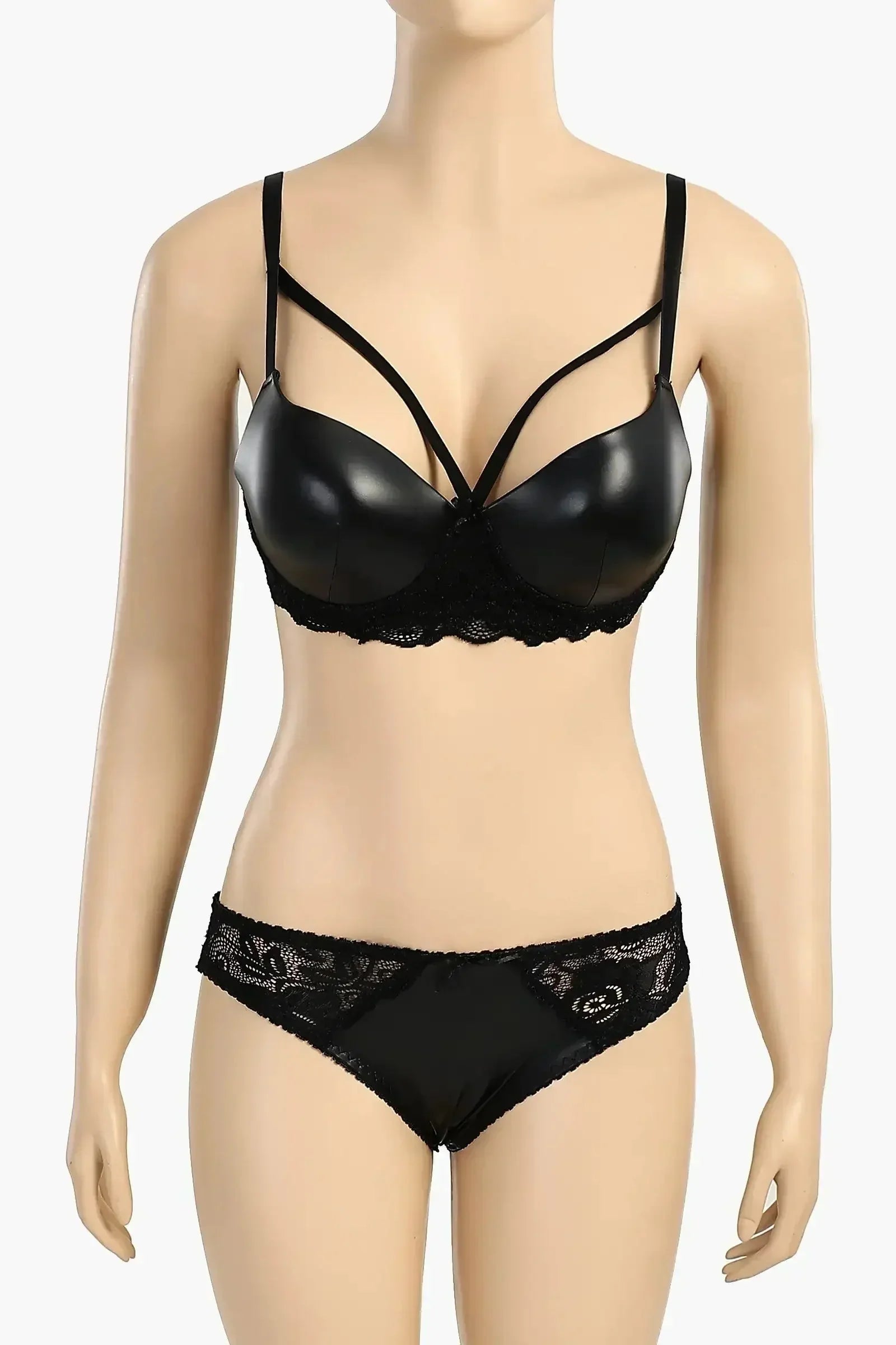 Carina - Leather & Lace Bra & Panty Set 2