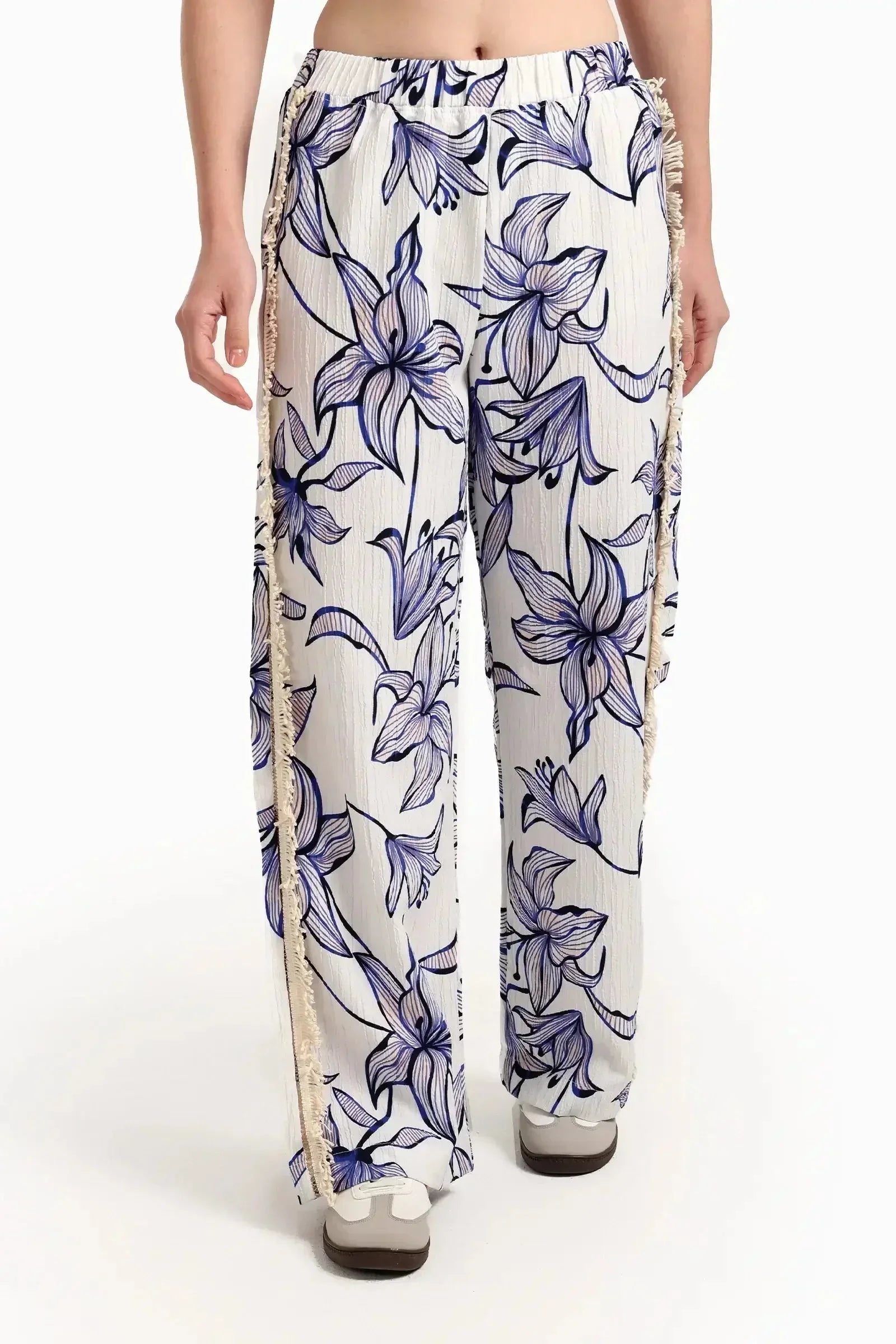Carina - Floral Pants with Fringe Detail 1