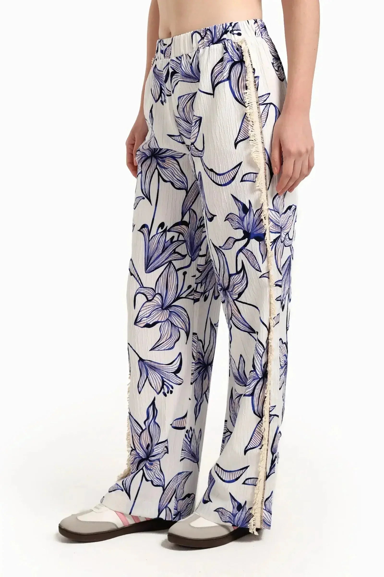 Carina - Floral Pants with Fringe Detail 2