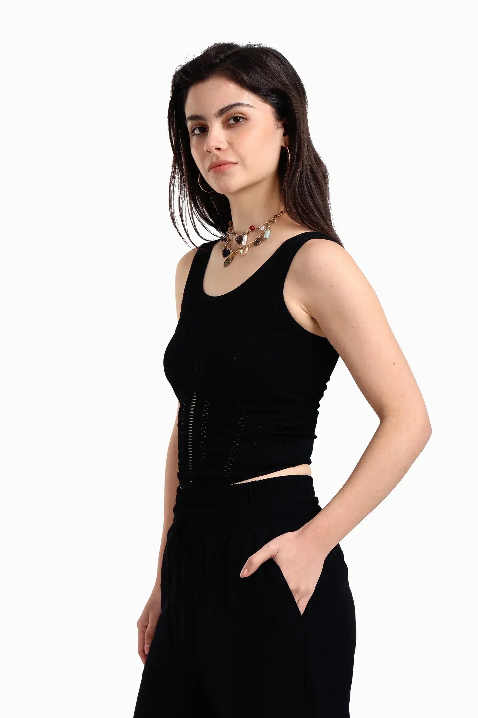 Carina - Ribbed & Fishnet Sleeveless Top 2