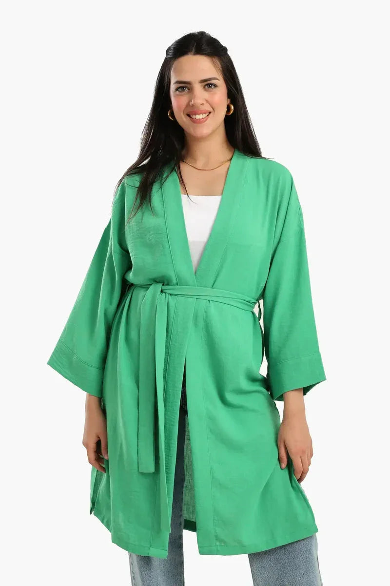 Carina - Embroidered Back Green Kimono 1