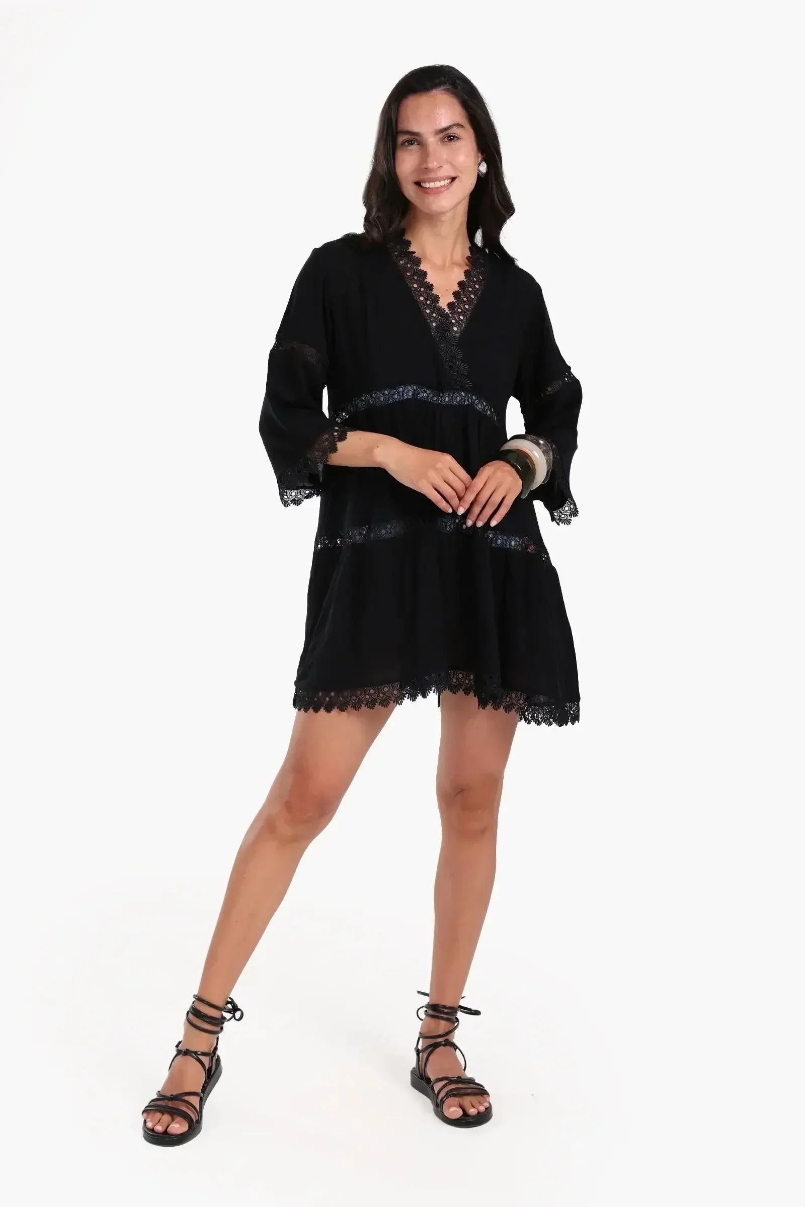 Carina - Black Beach Dress with Lace 1