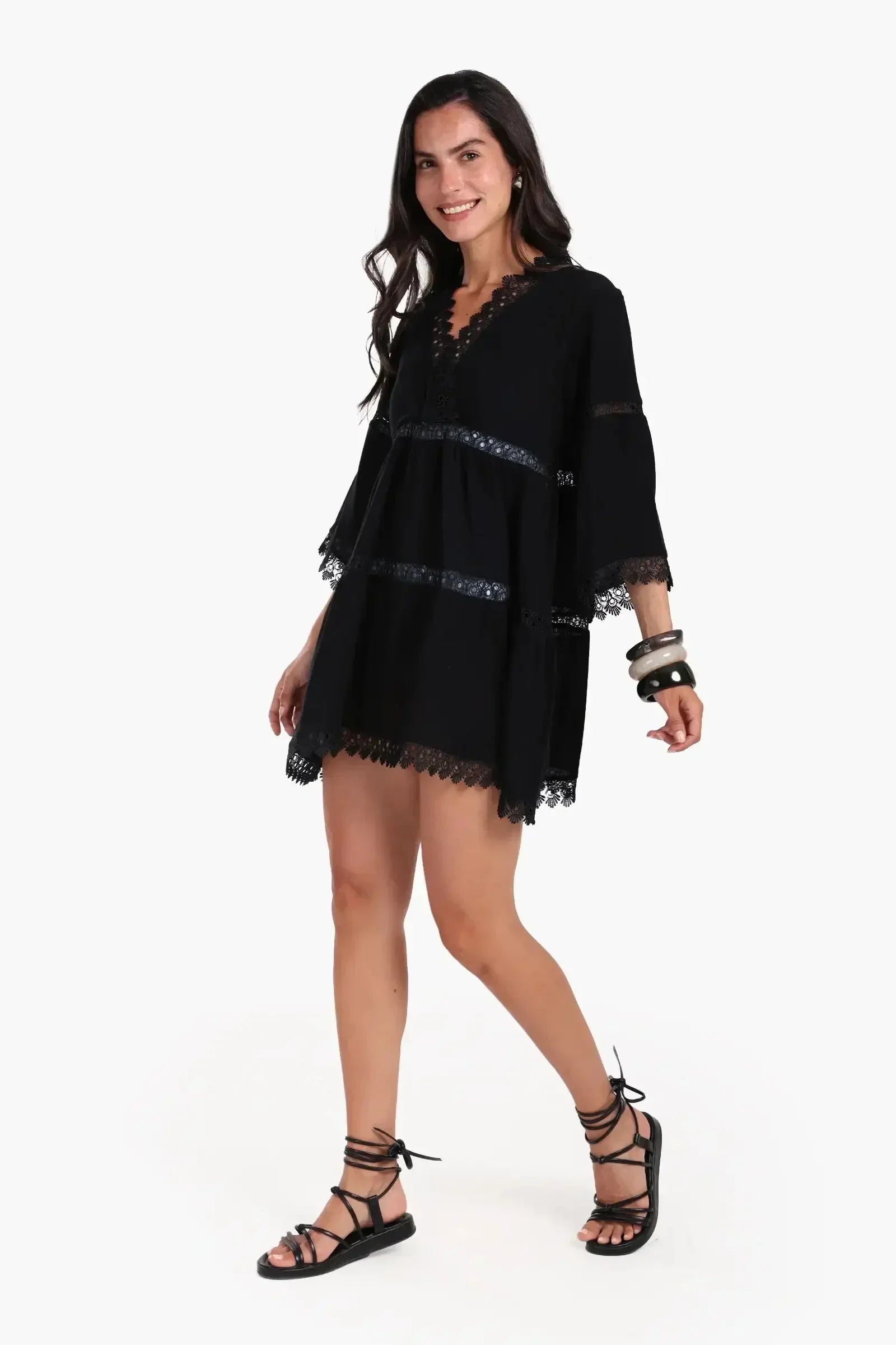 Carina - Black Beach Dress with Lace 2