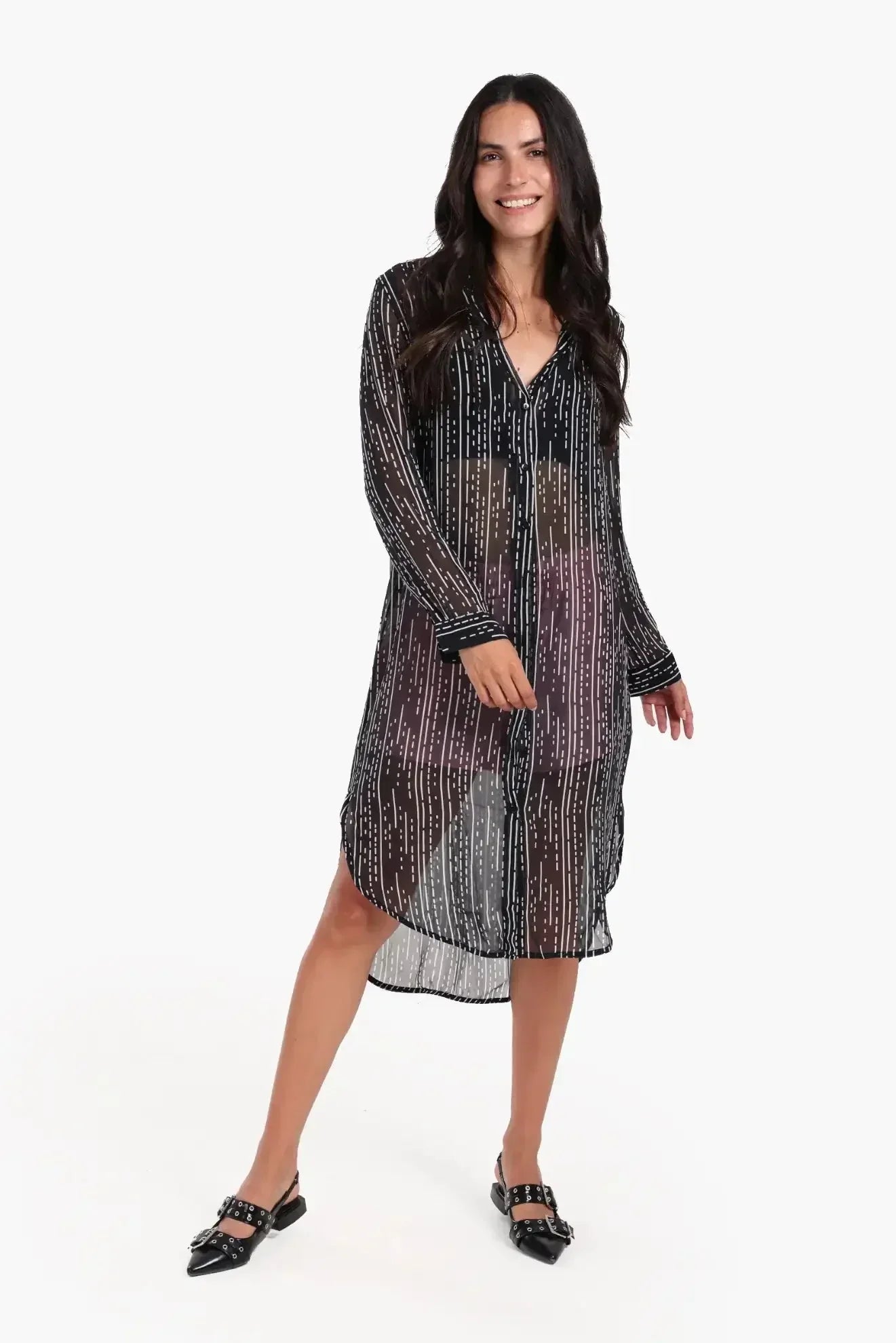 Carina - Chiffon Long Sleeves Shirt Dress 1