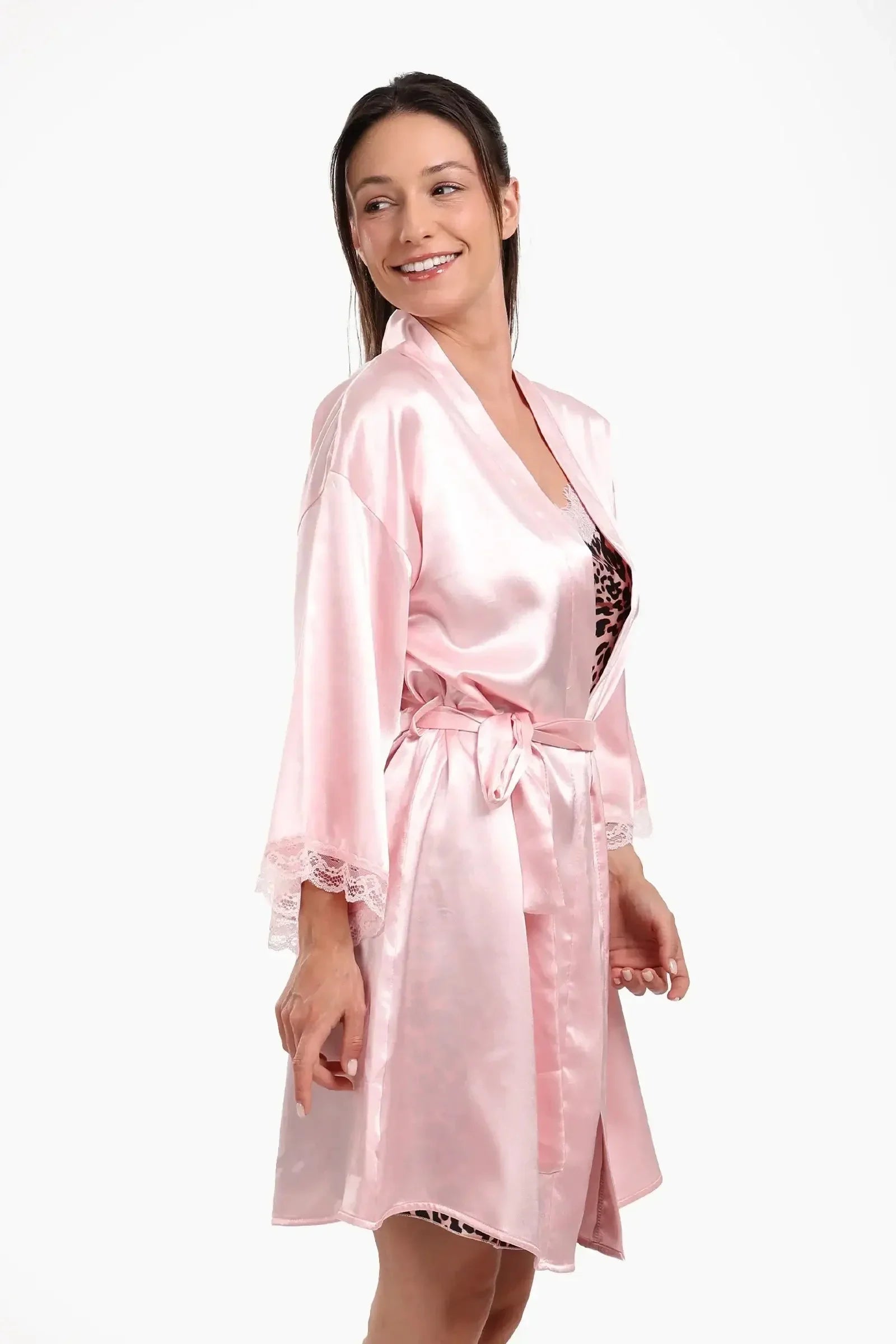 Carina - Satin Robe with Lace Details 1