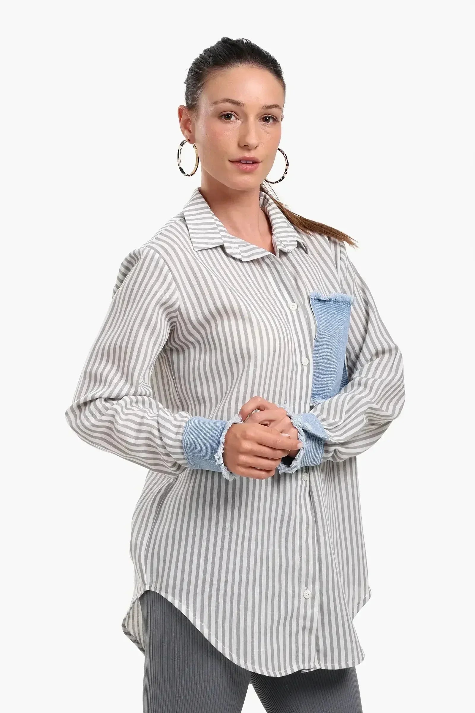 Carina - Striped Shirt with Denim Details 6
