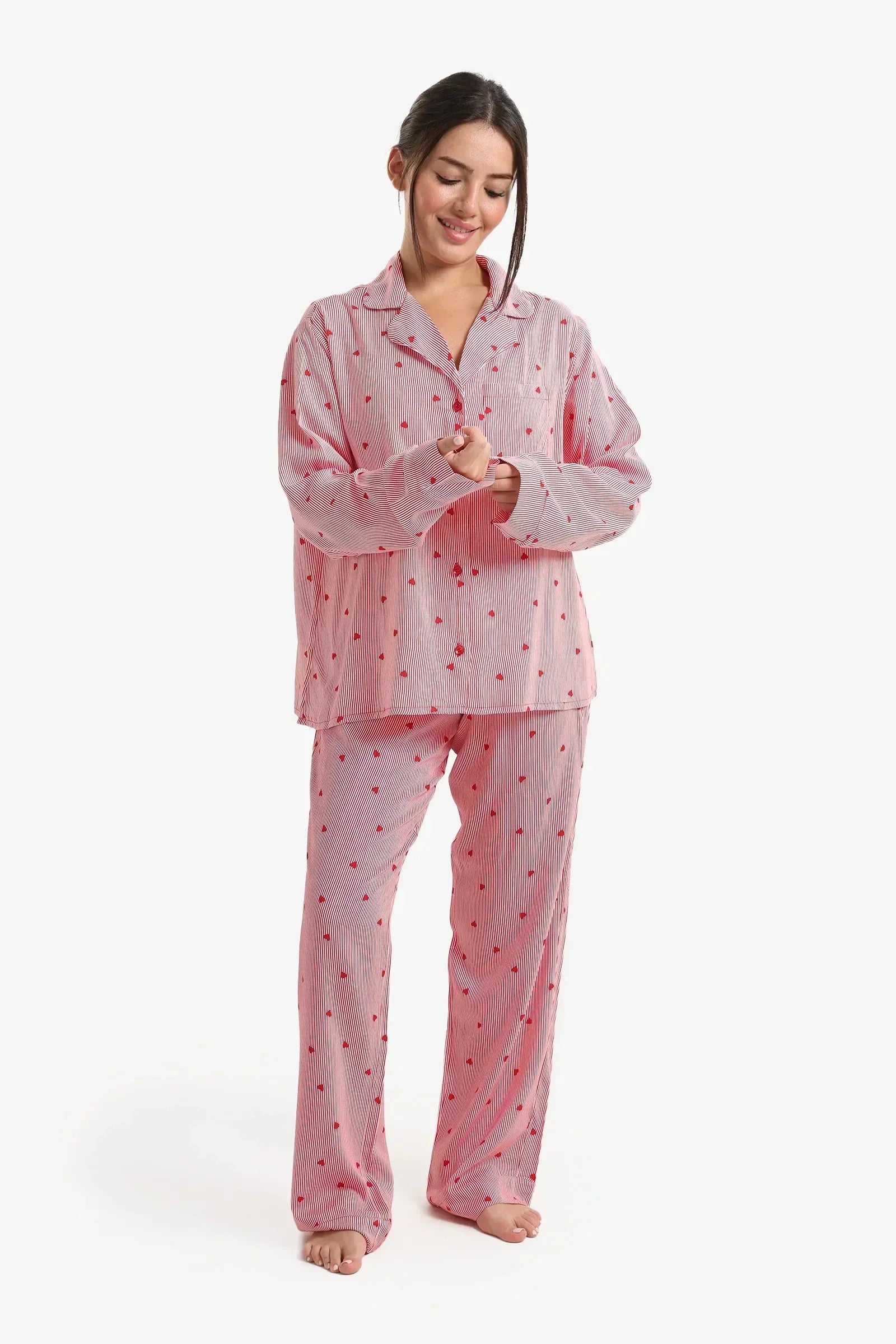 Carina - Striped Hearts Print Pyjama Set 1