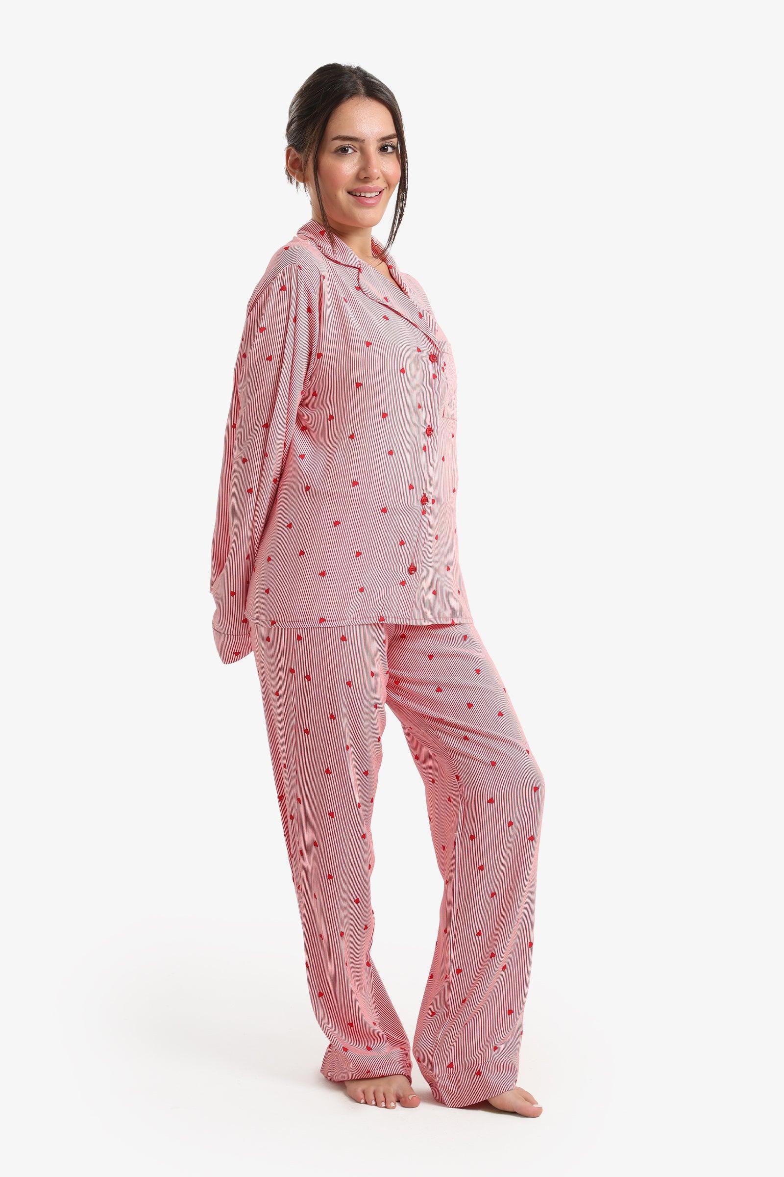 Carina - Striped Hearts Print Pyjama Set 3