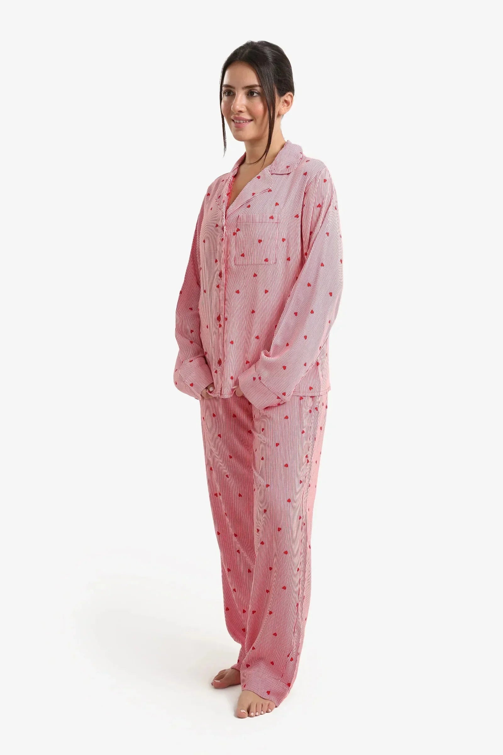Carina - Striped Hearts Print Pyjama Set 2