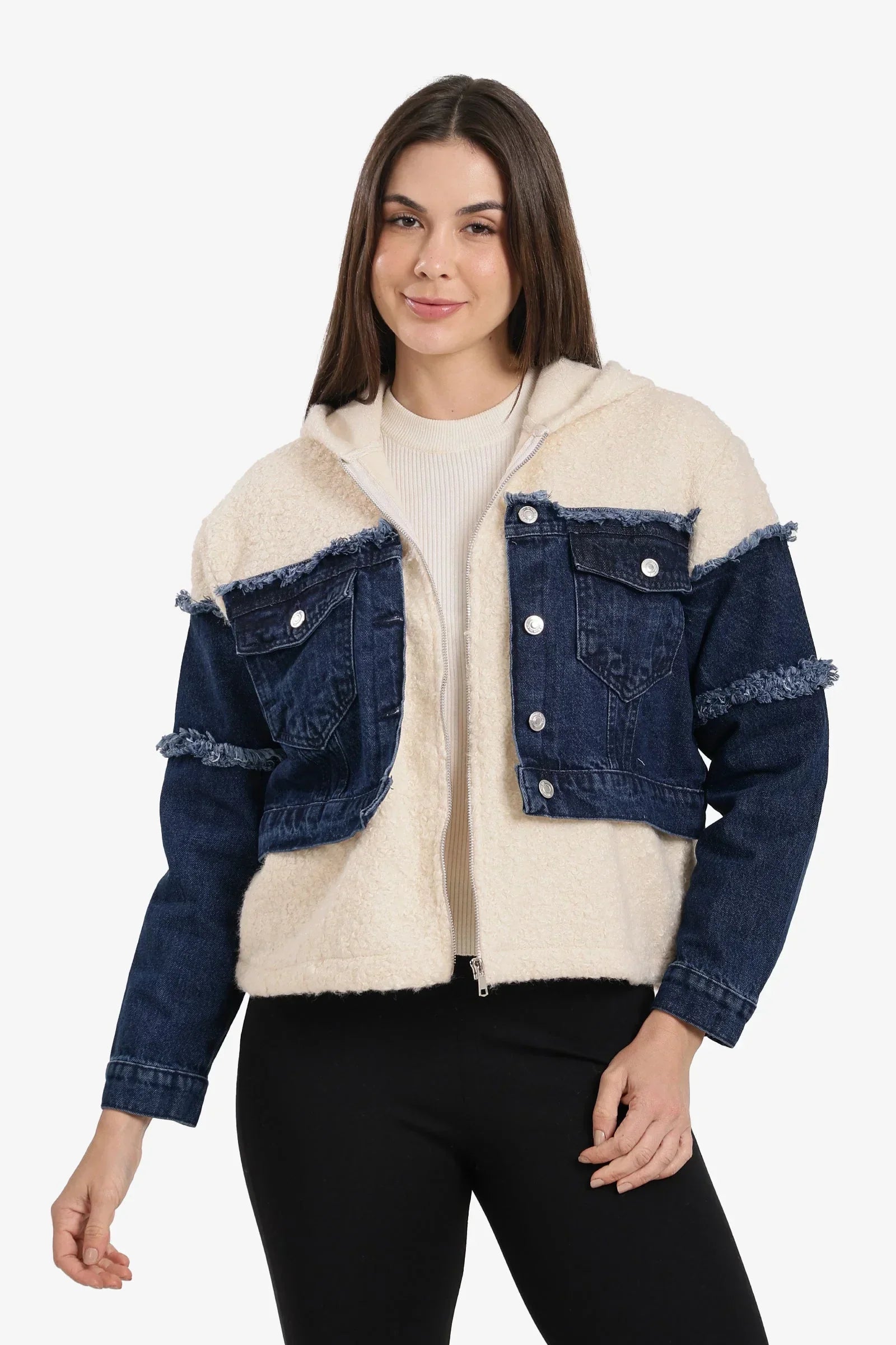 Clue - Denim-Panel Wool Jacket 1