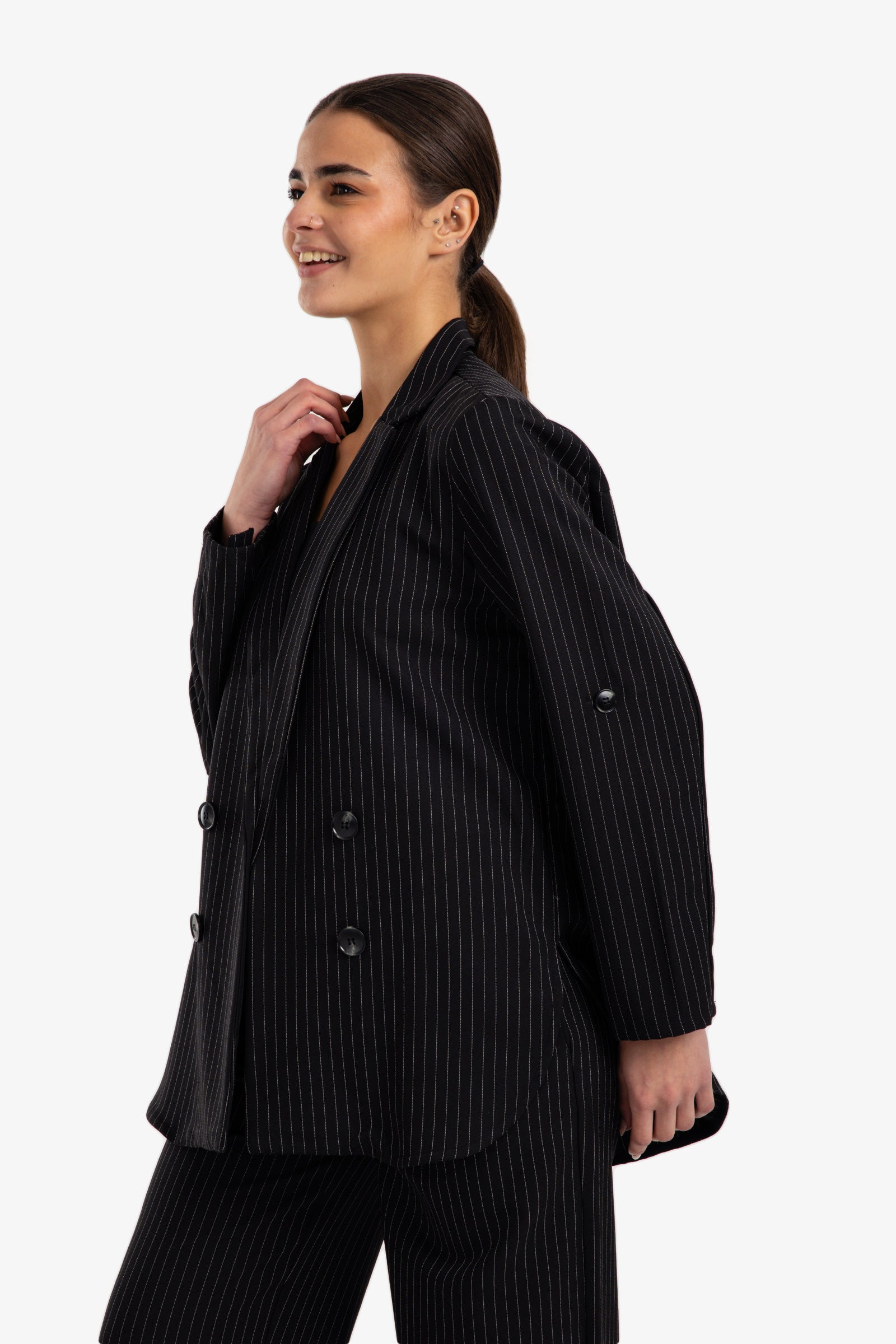 Notch Collar Striped Blazer - Clue - Babazzaro