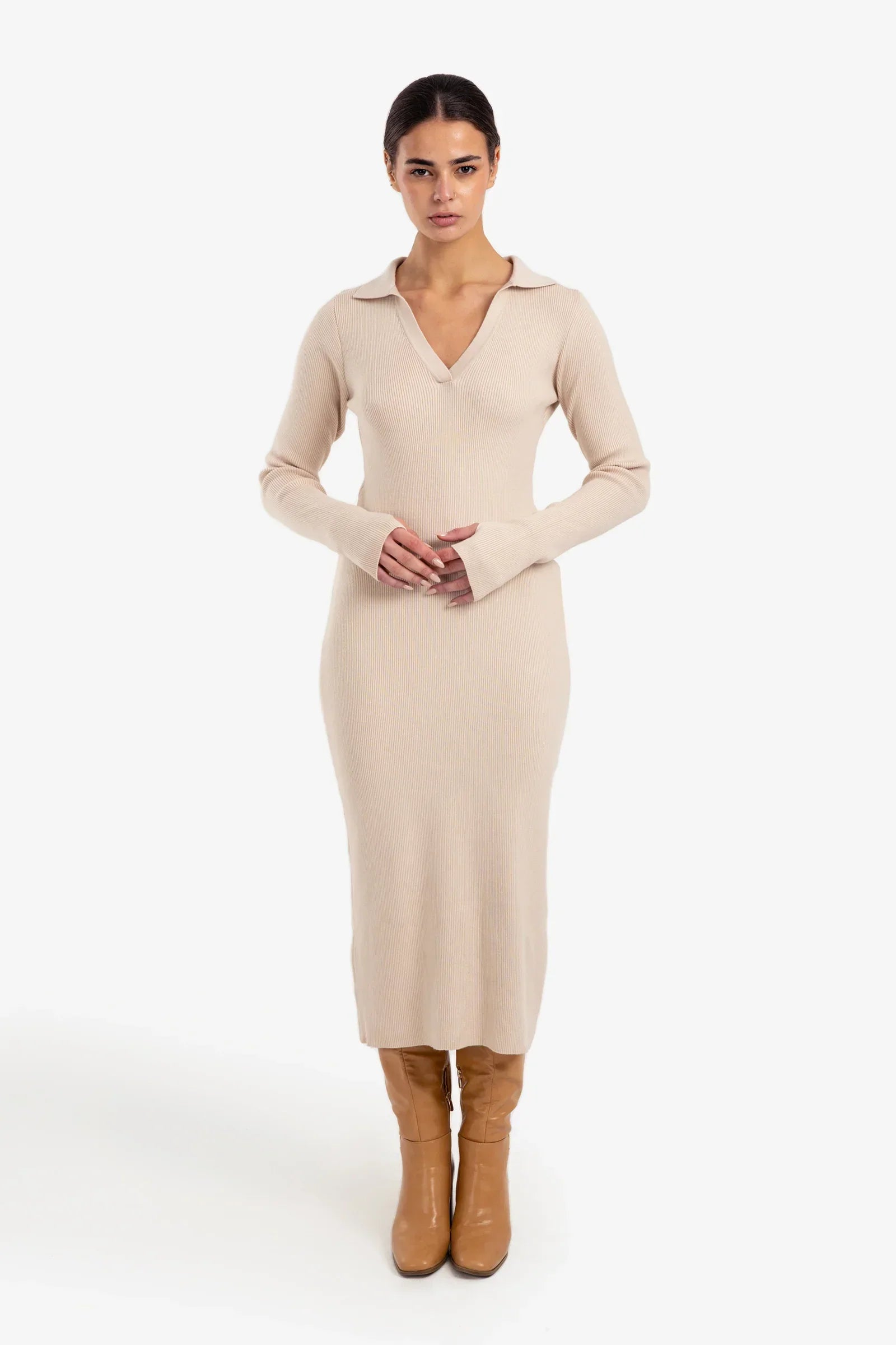 V-Neck Ribbed Dress - Clue 12