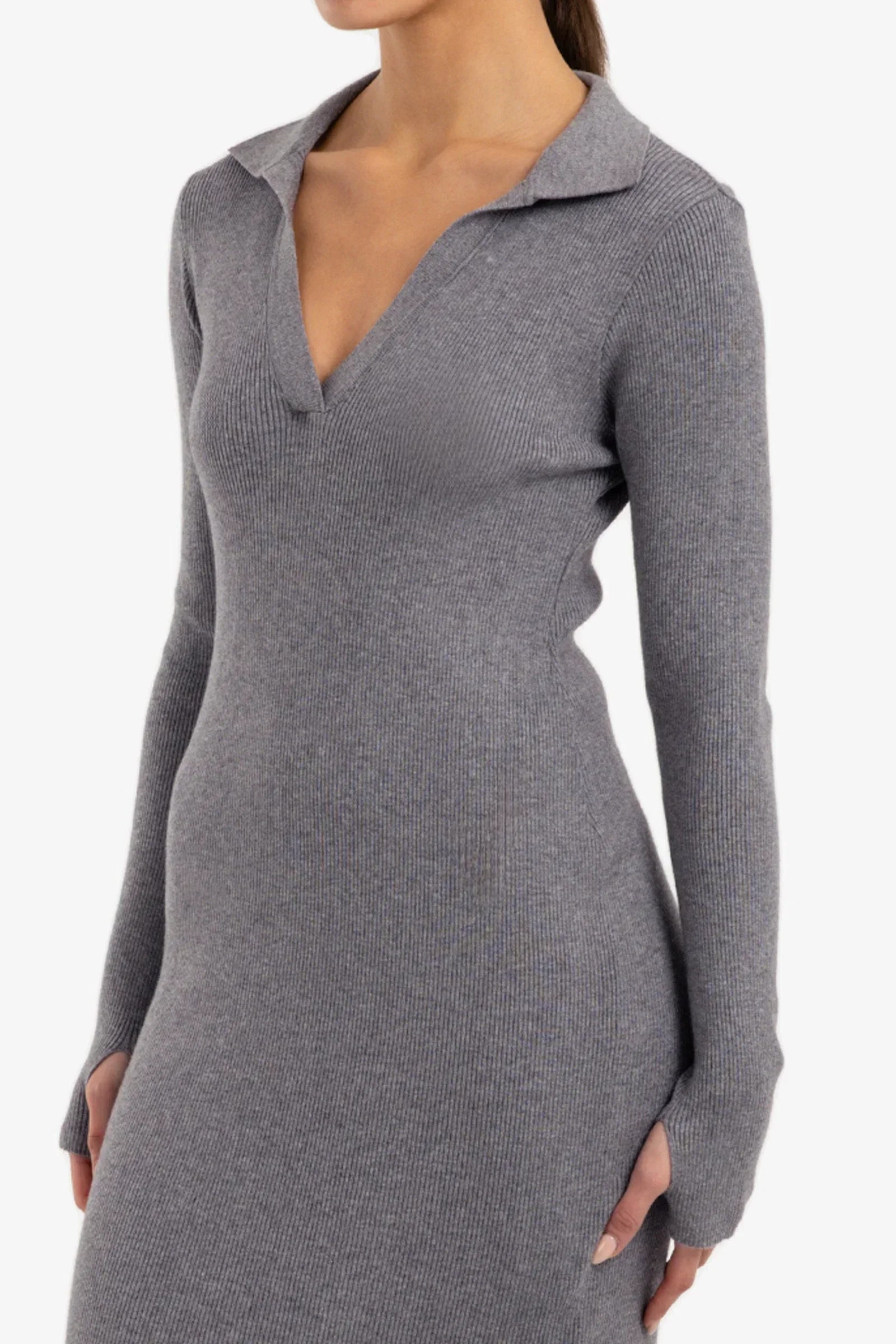 Clue - V-Neck Ribbed Dress 4
