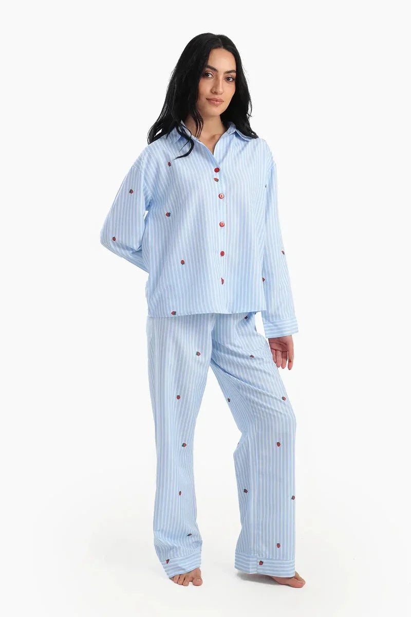Carina - Striped Strawberry Printed Pyjama Set 3